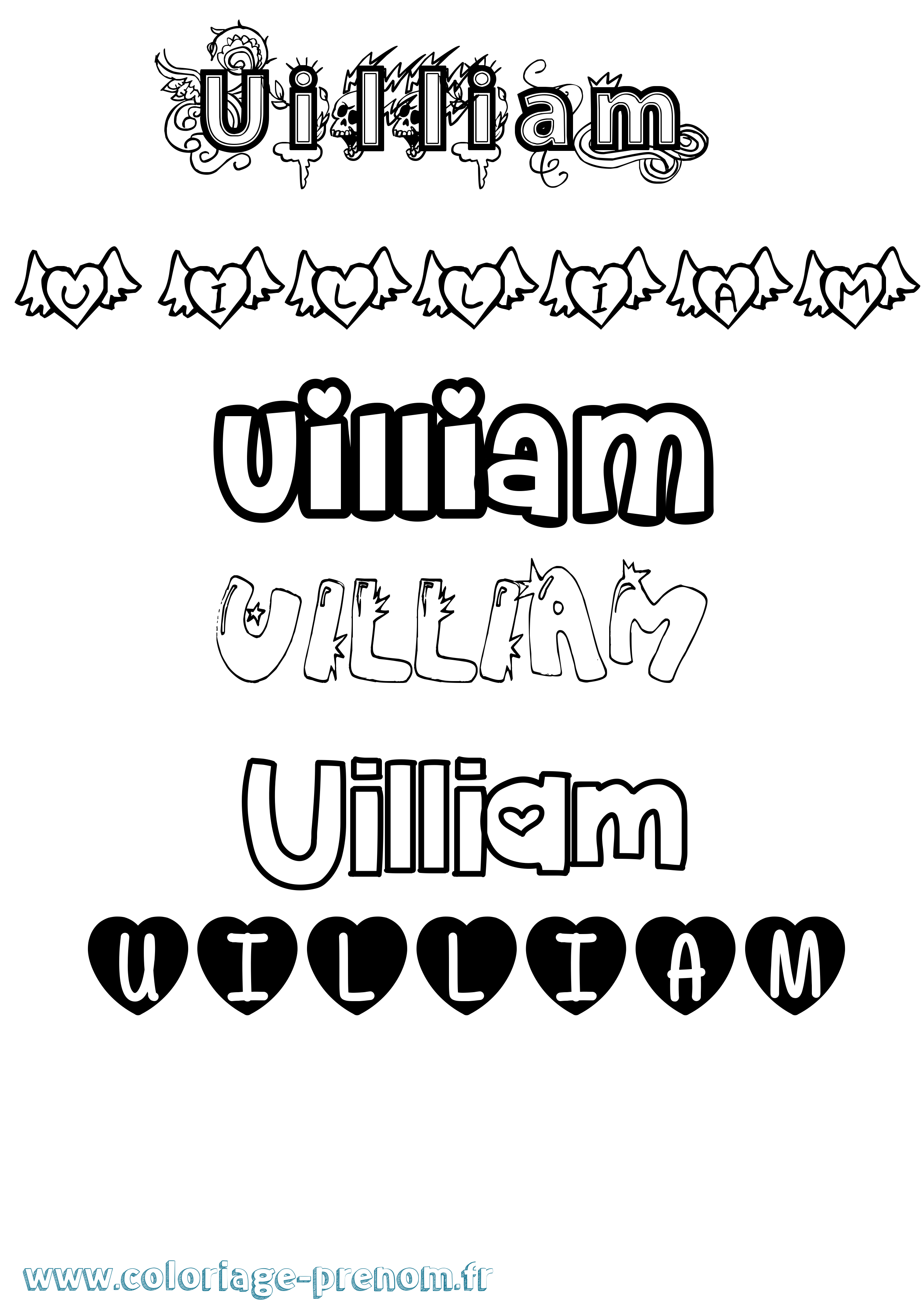Coloriage prénom Uilliam Girly