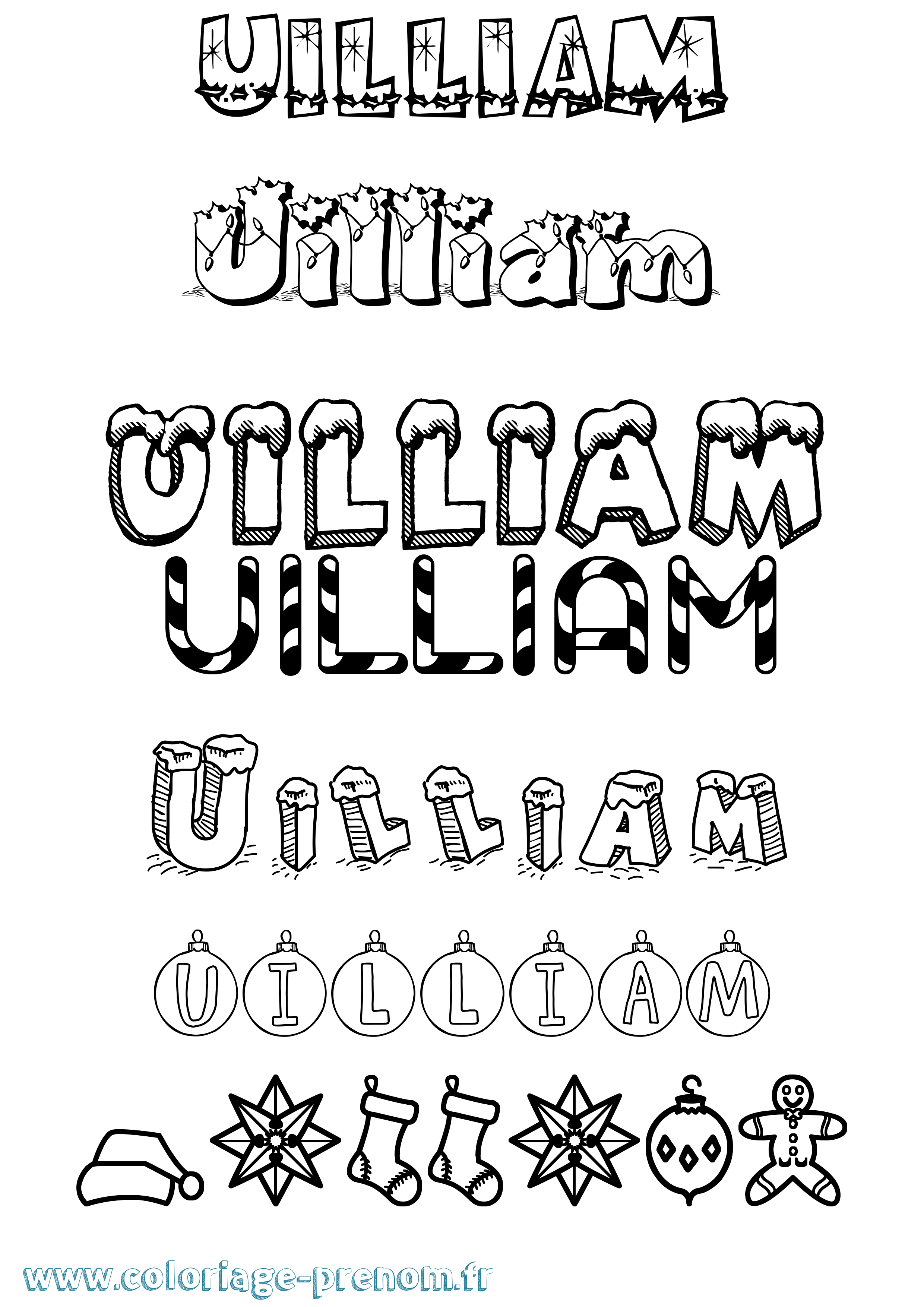 Coloriage prénom Uilliam Noël