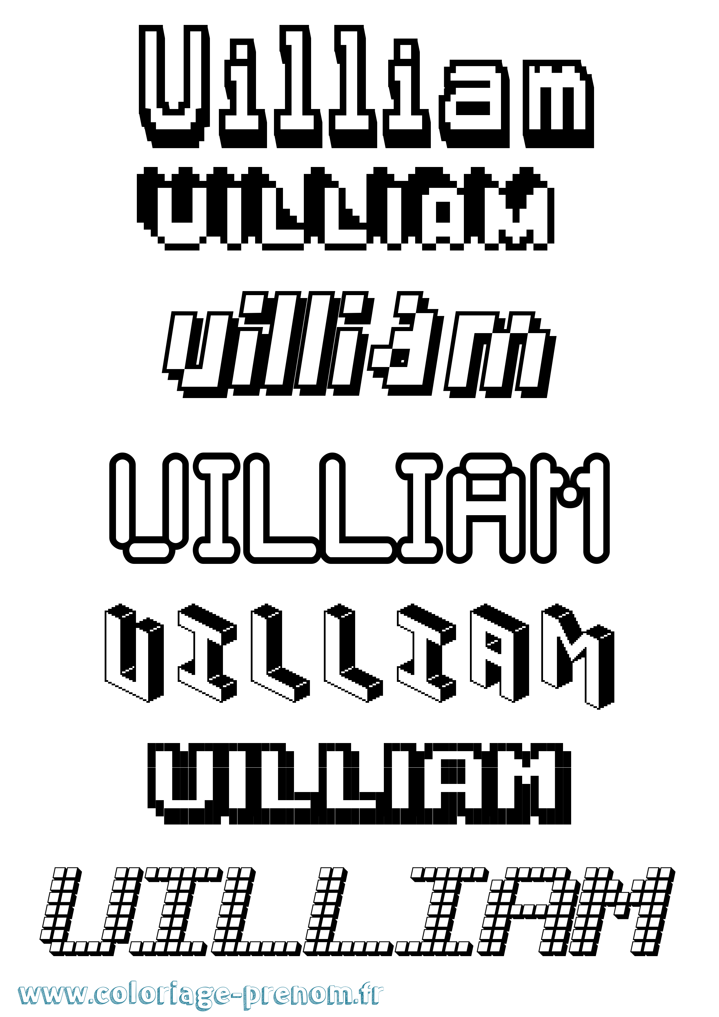 Coloriage prénom Uilliam Pixel