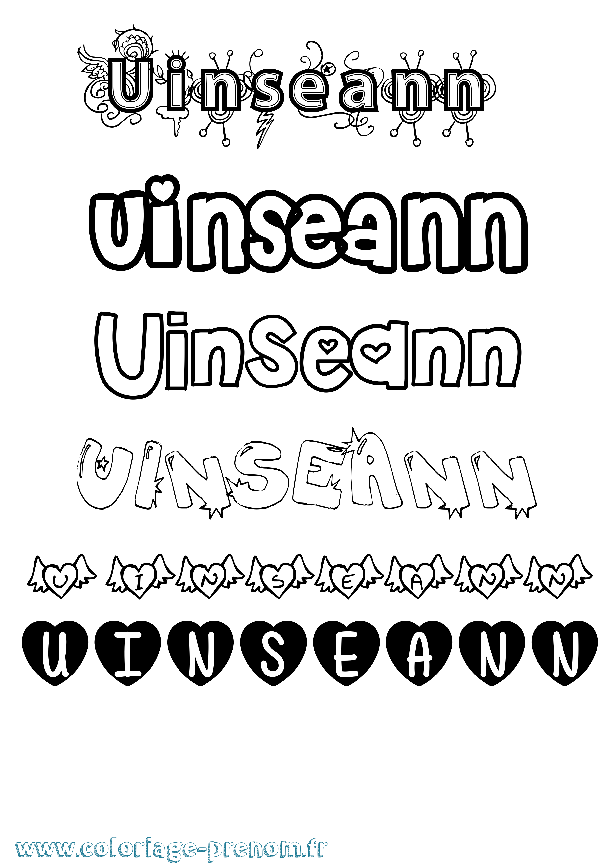 Coloriage Uinseann Girly Coloriage prénom Uinseann Girly