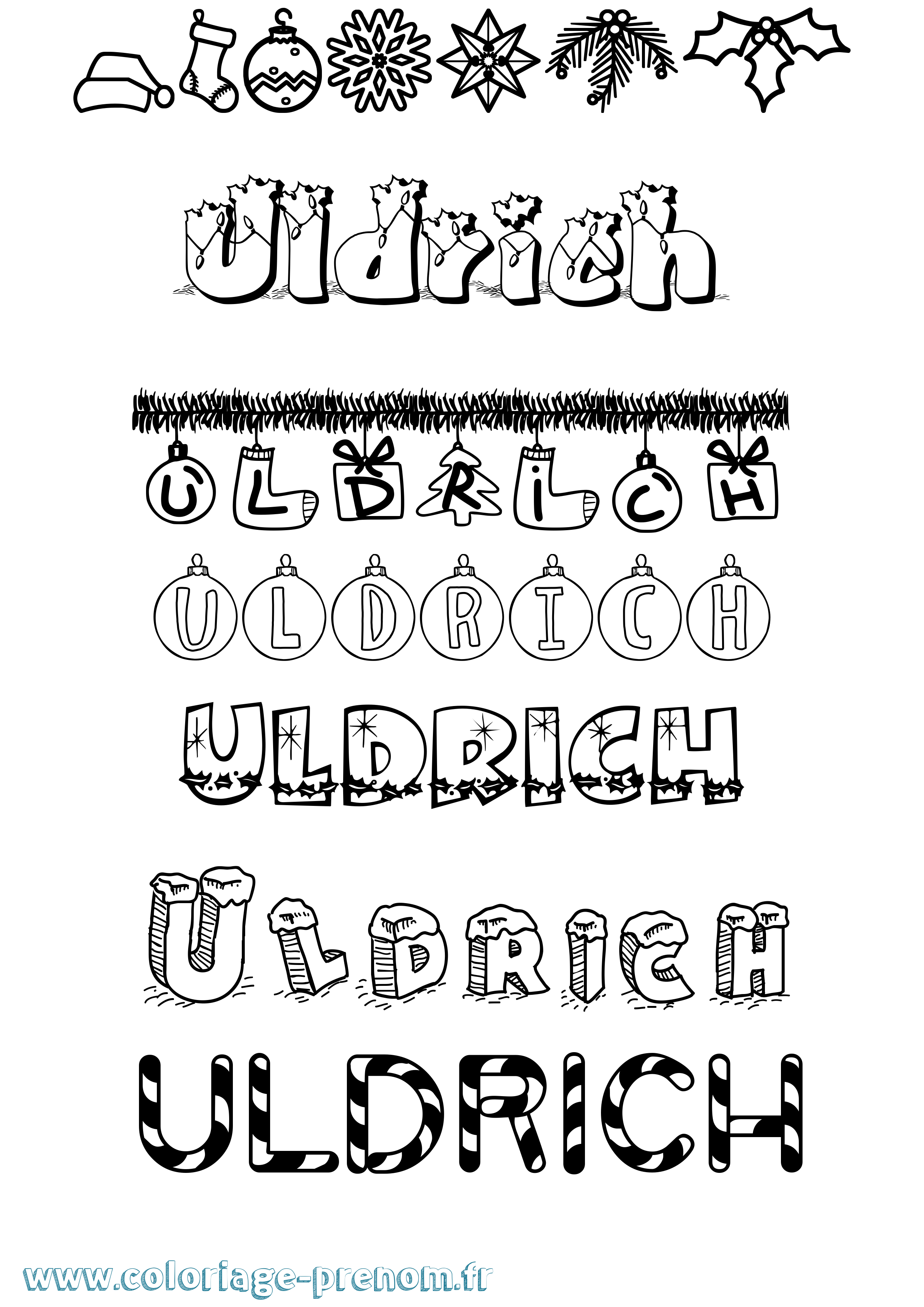 Coloriage prénom Uldrich Noël