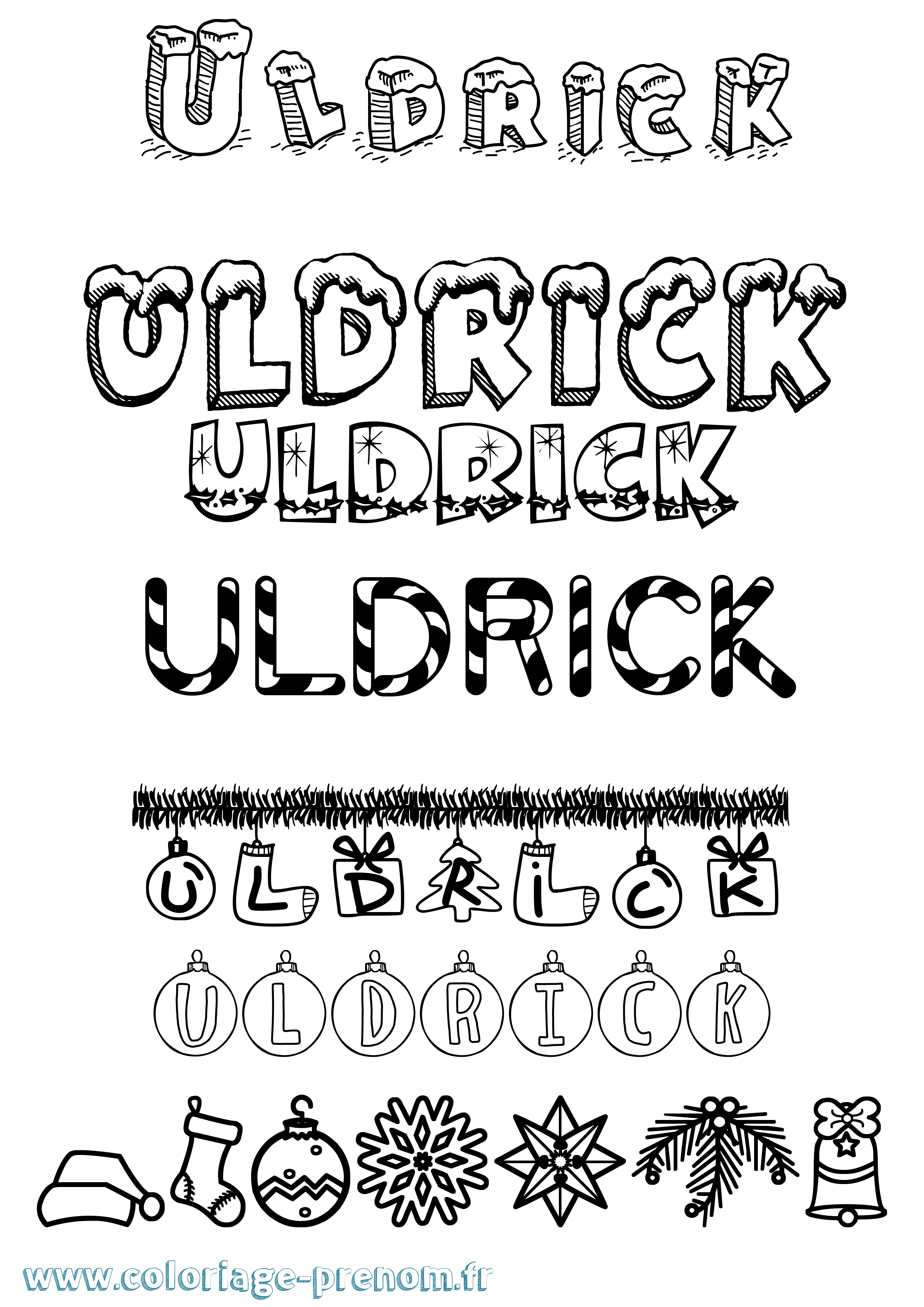 Coloriage prénom Uldrick Noël