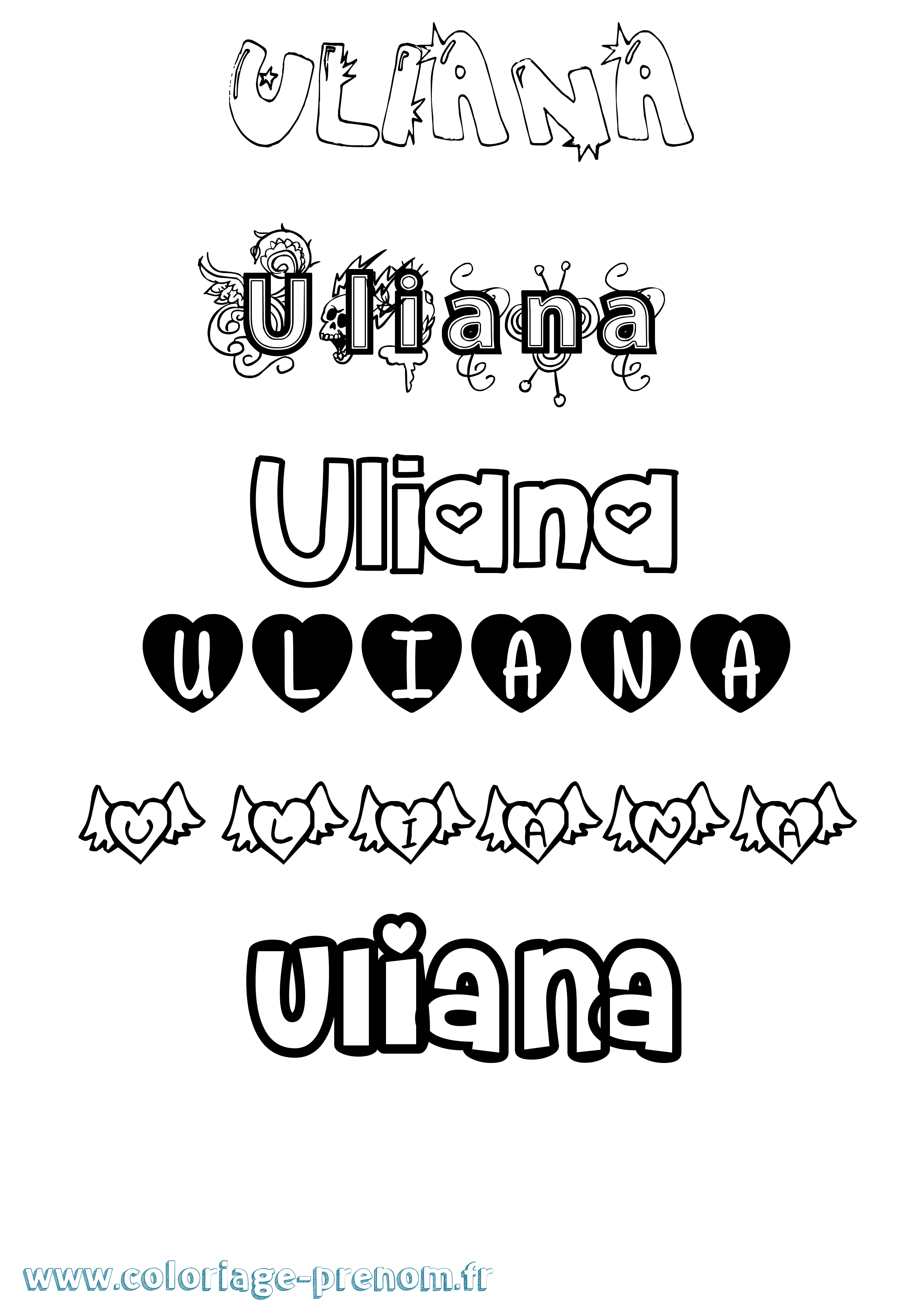 Coloriage prénom Uliana Girly