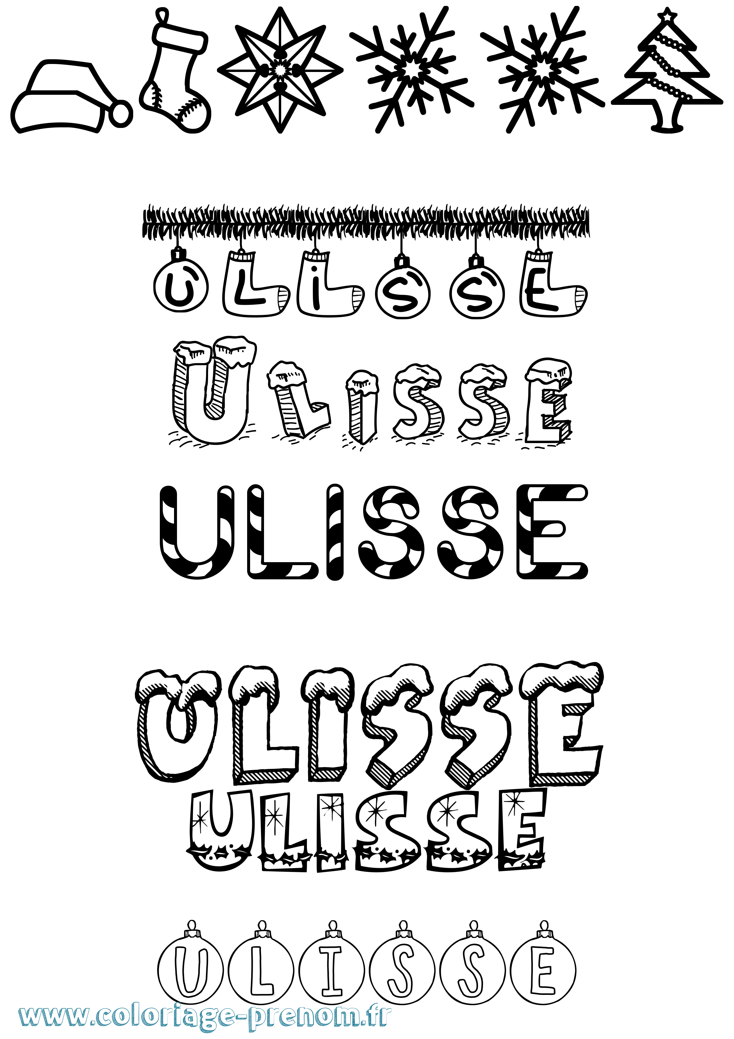 Coloriage Ulisse Noël Coloriage prénom Ulisse Noël
