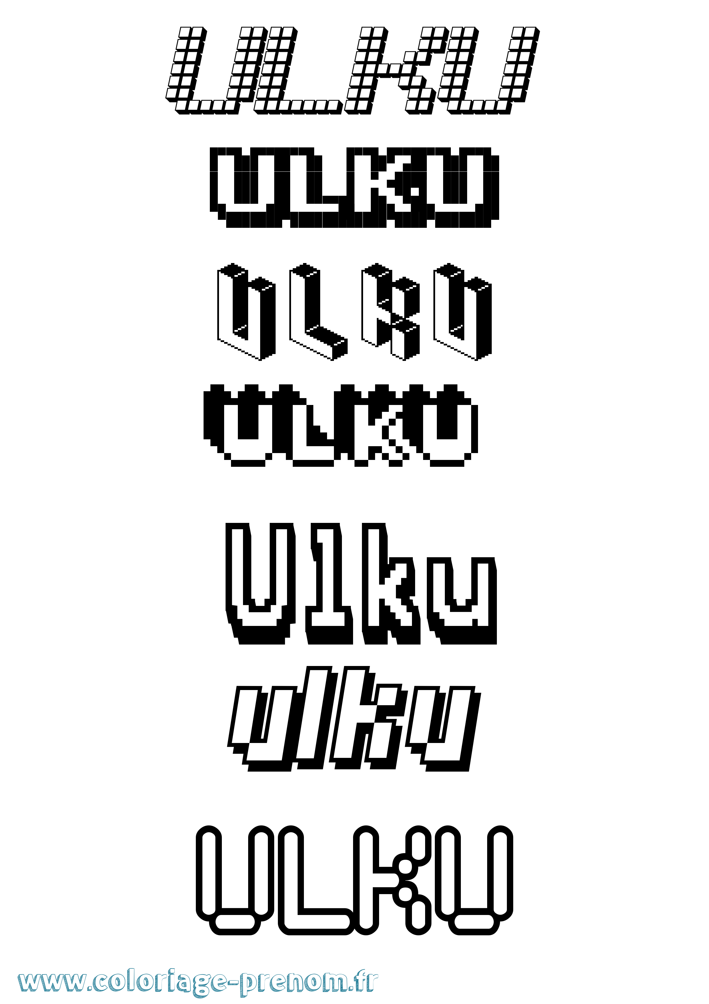Coloriage prénom Ulku Pixel