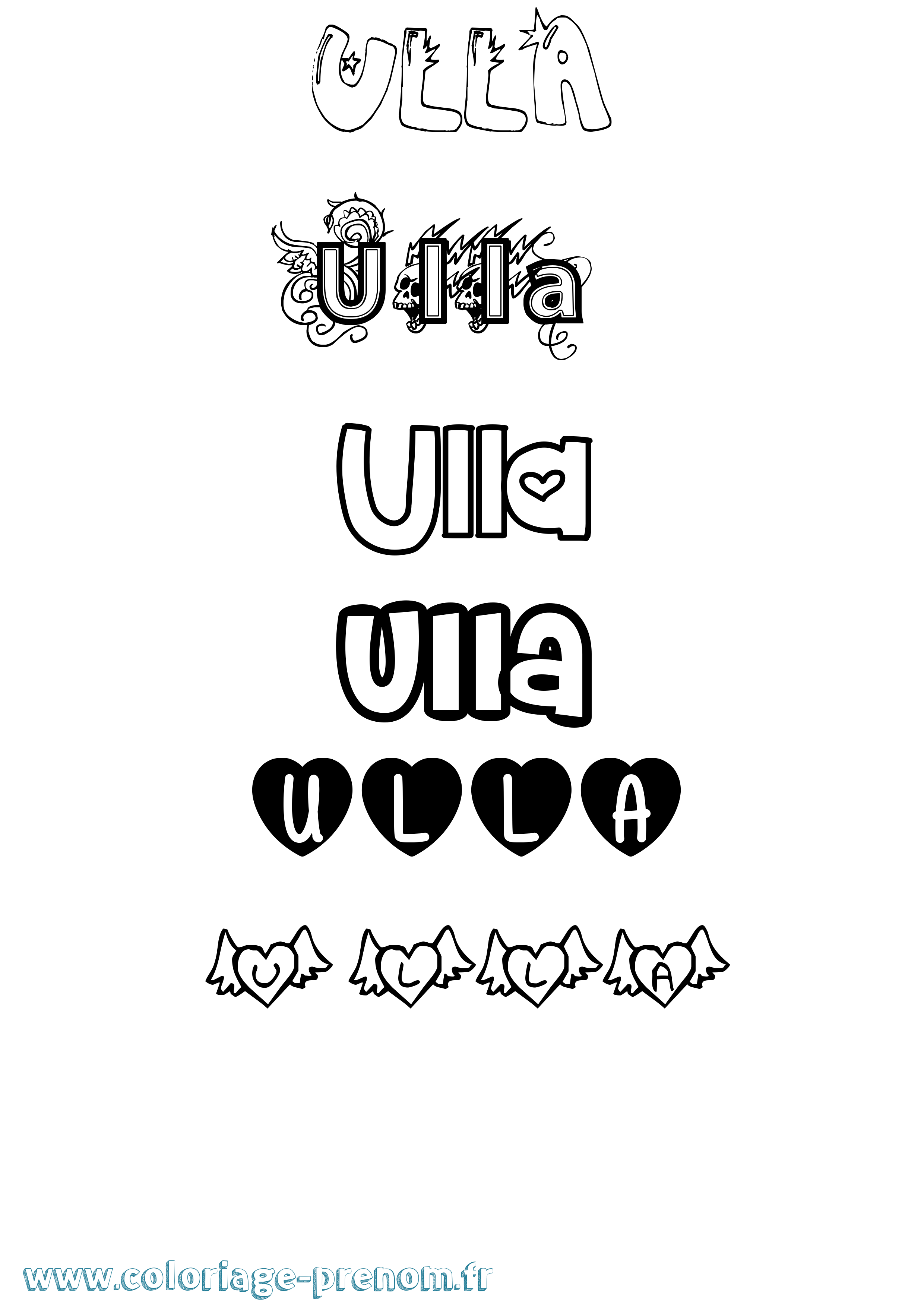Coloriage Ulla Girly Coloriage prénom Ulla Girly
