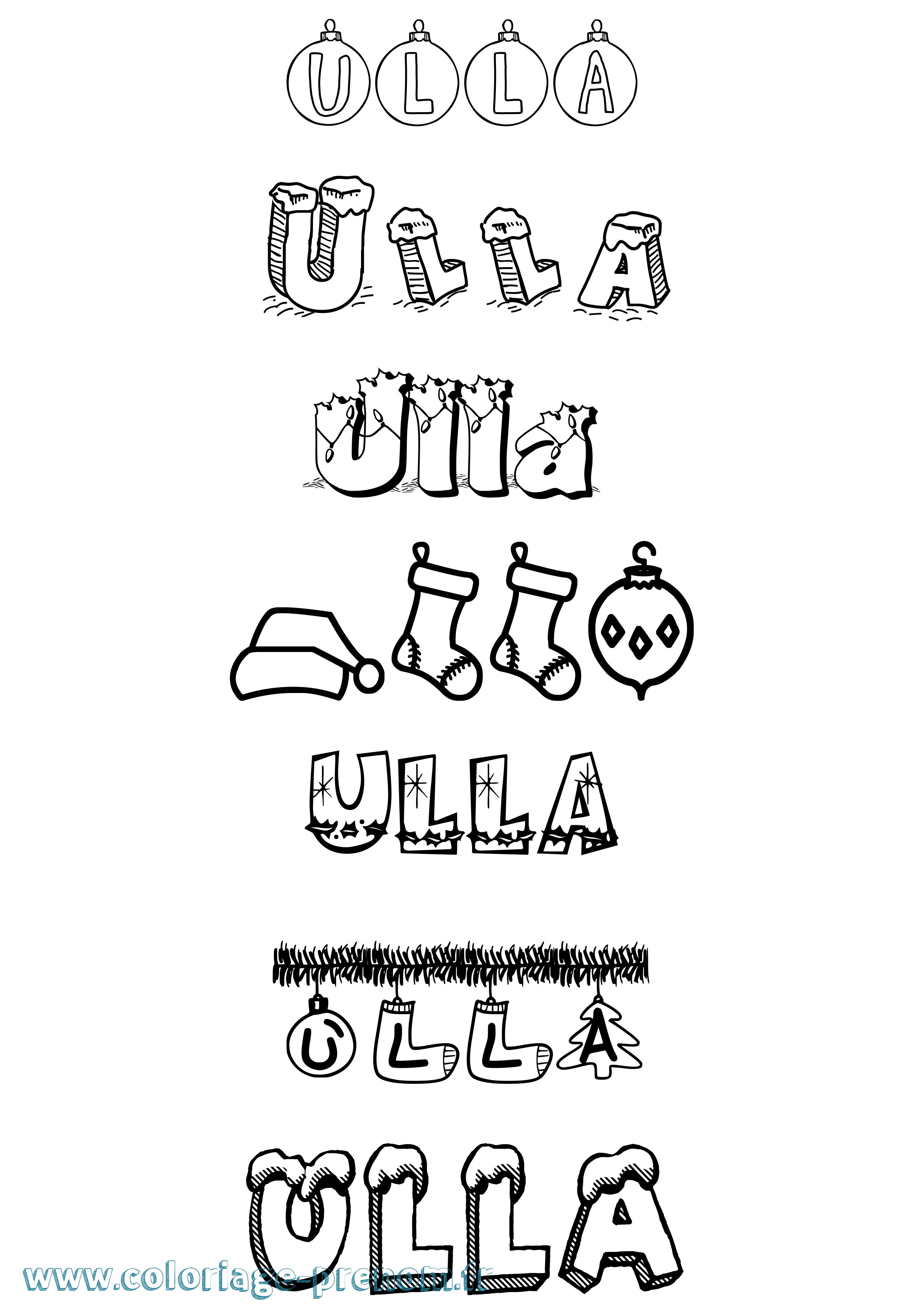 Coloriage Ulla Noël Coloriage prénom Ulla Noël