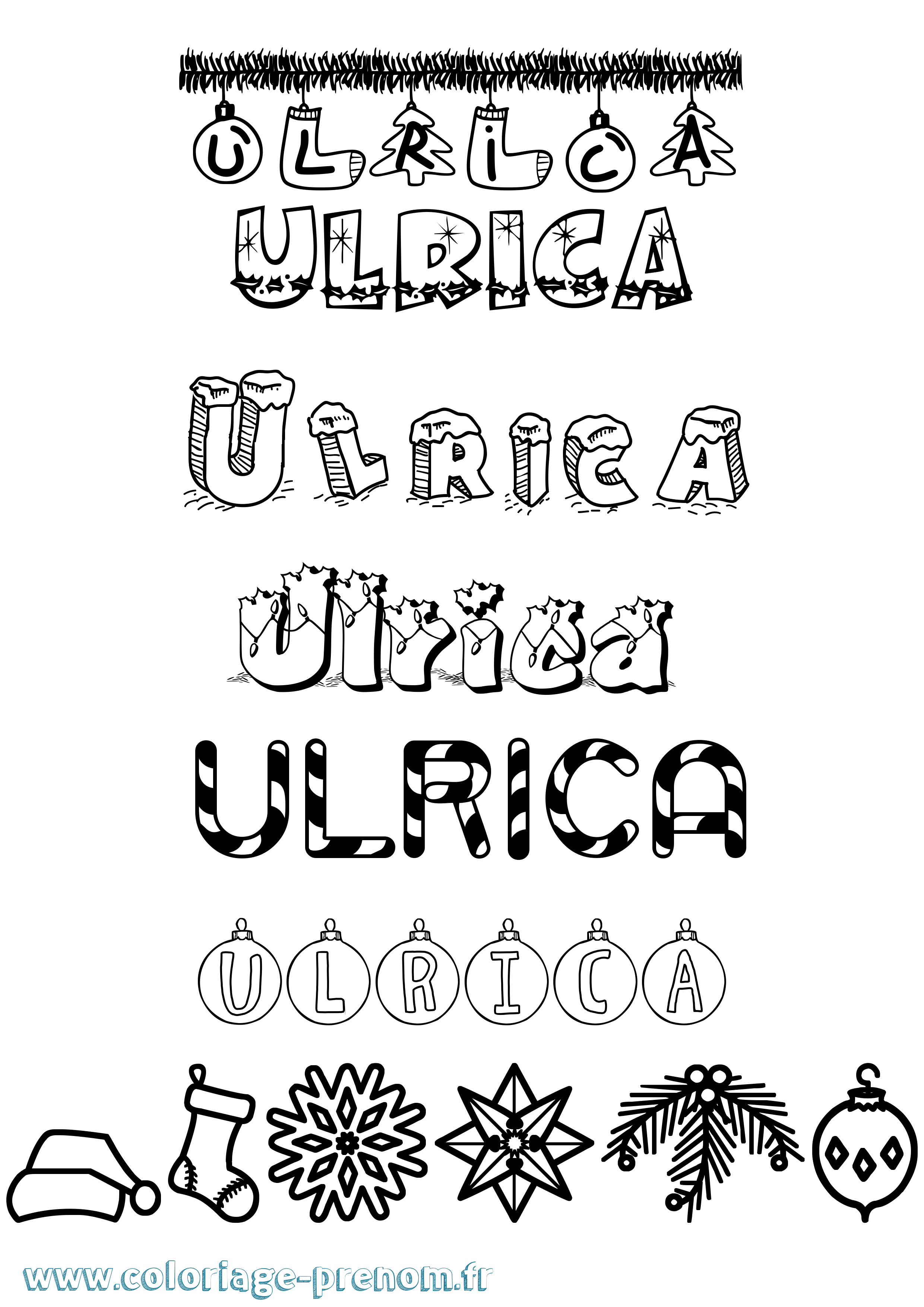 Coloriage Ulrica Noël Coloriage prénom Ulrica Noël