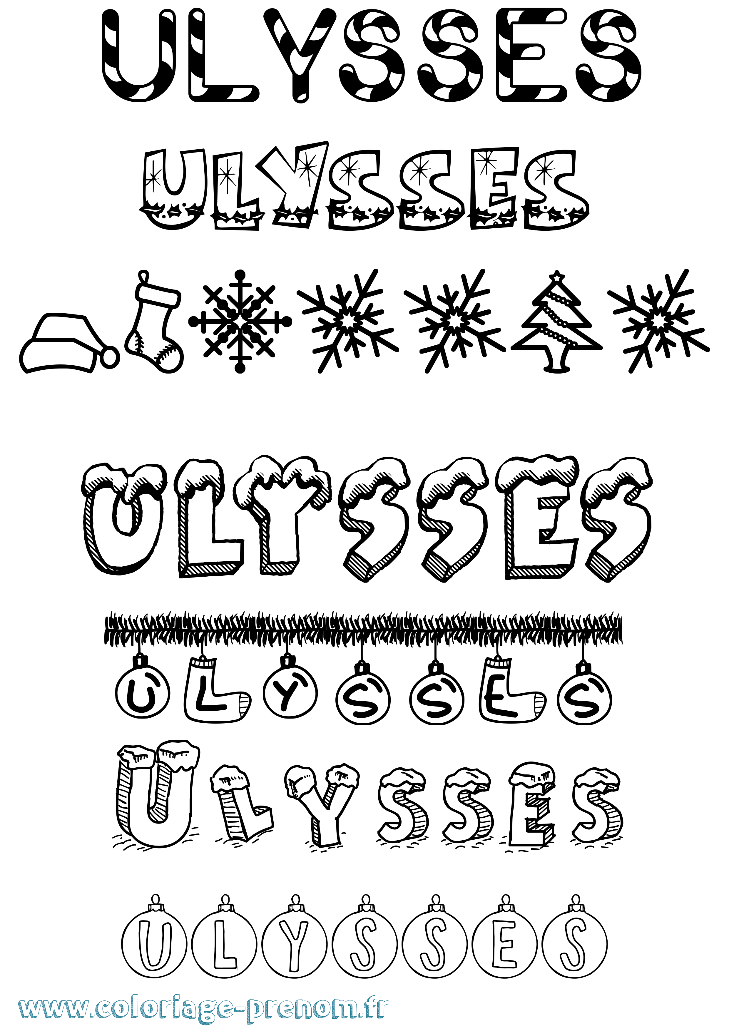 Coloriage prénom Ulysses Noël