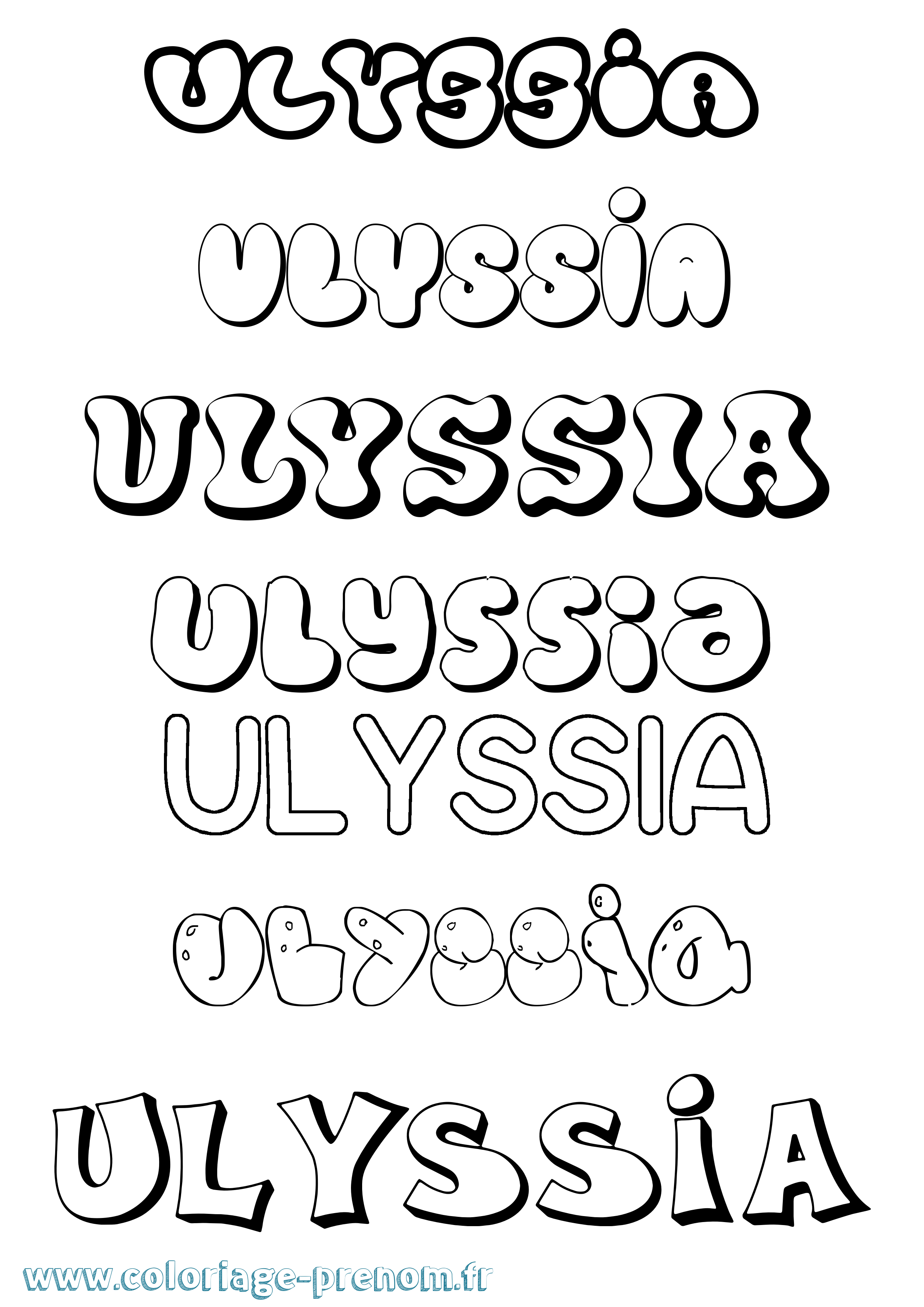Coloriage Ulyssia Bubble Coloriage prénom Ulyssia Bubble