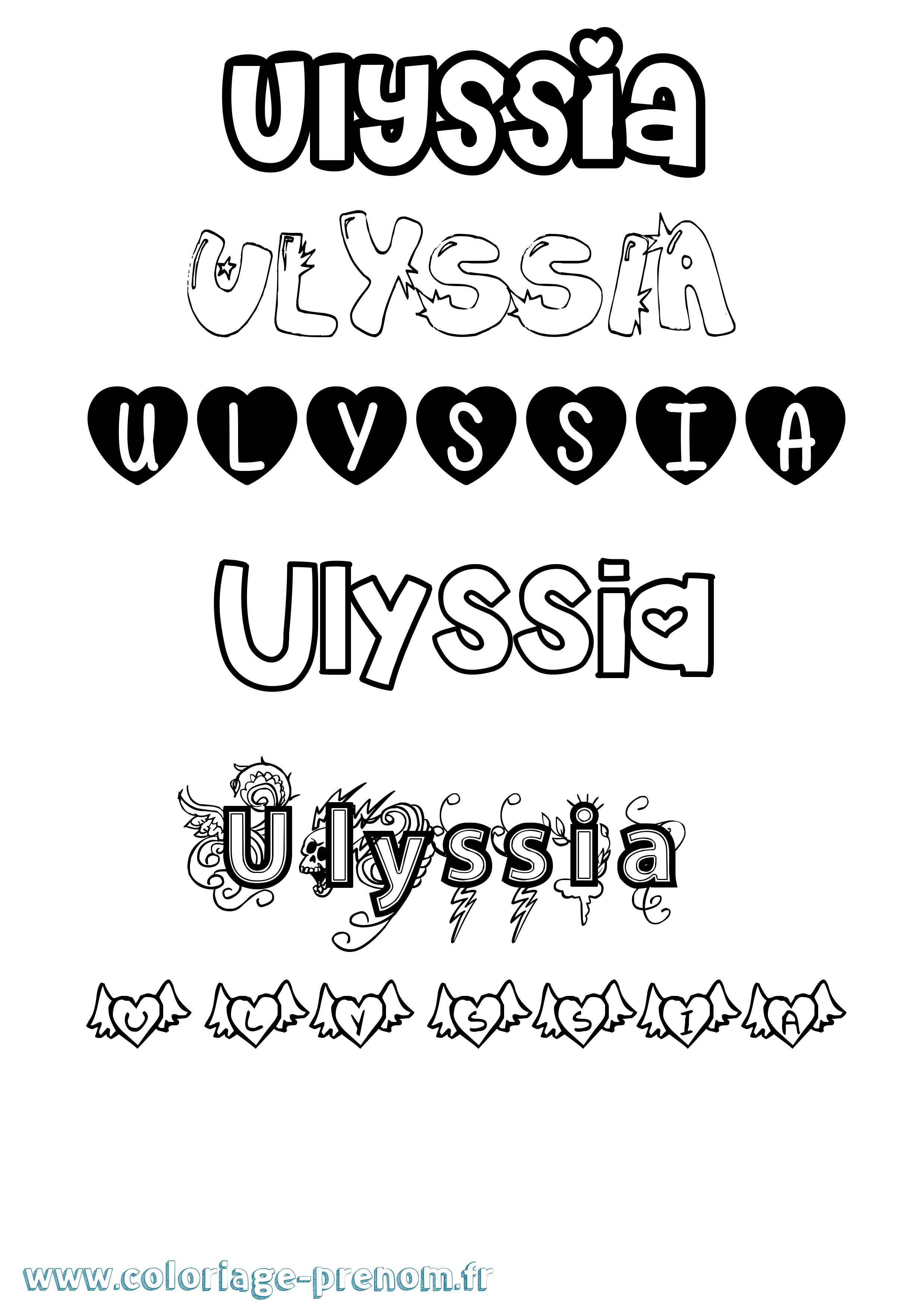 Coloriage Ulyssia Girly Coloriage prénom Ulyssia Girly
