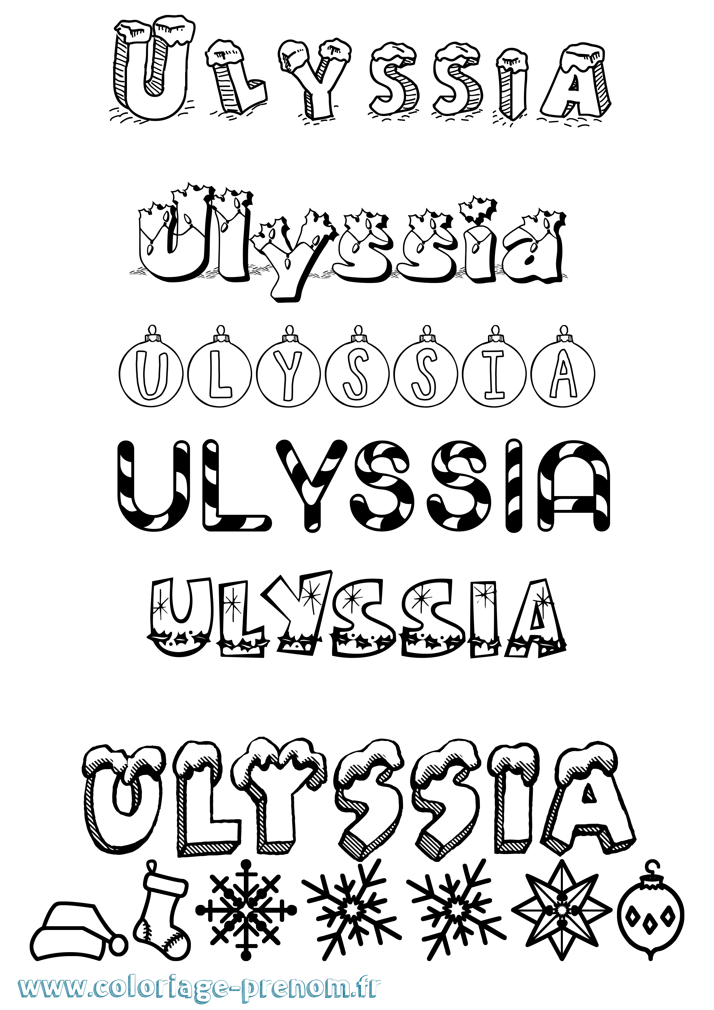 Coloriage Ulyssia Noël Coloriage prénom Ulyssia Noël