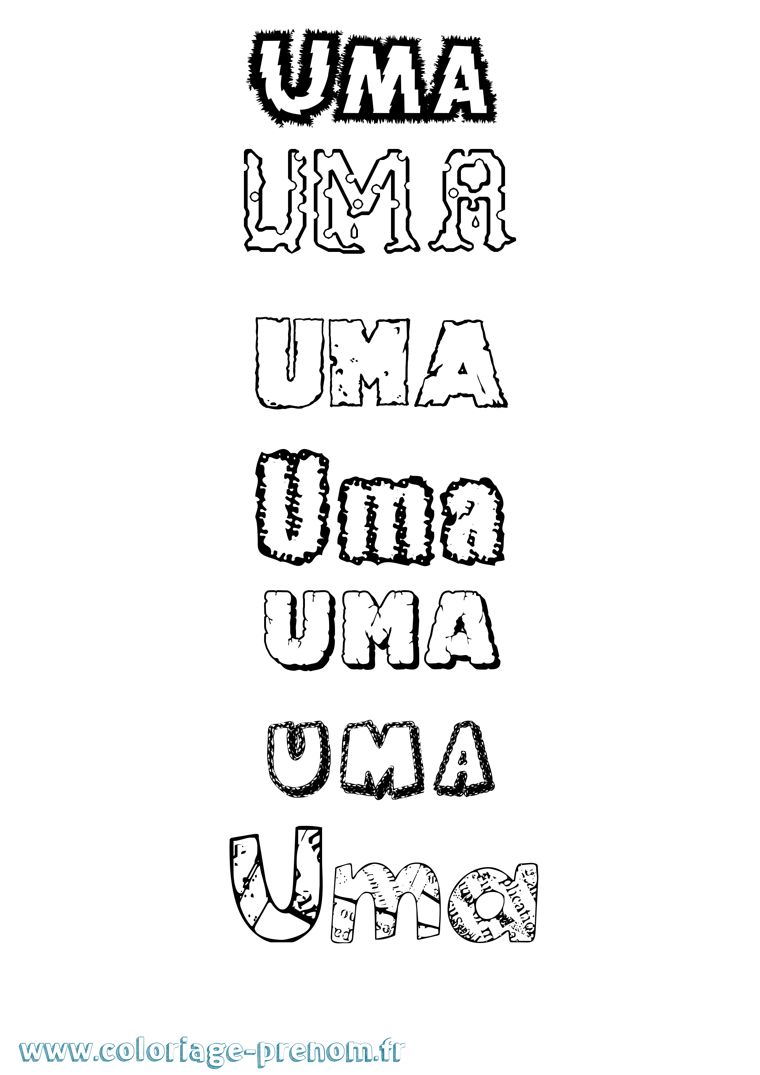 Coloriage Uma Destructuré Coloriage prénom Uma Destructuré