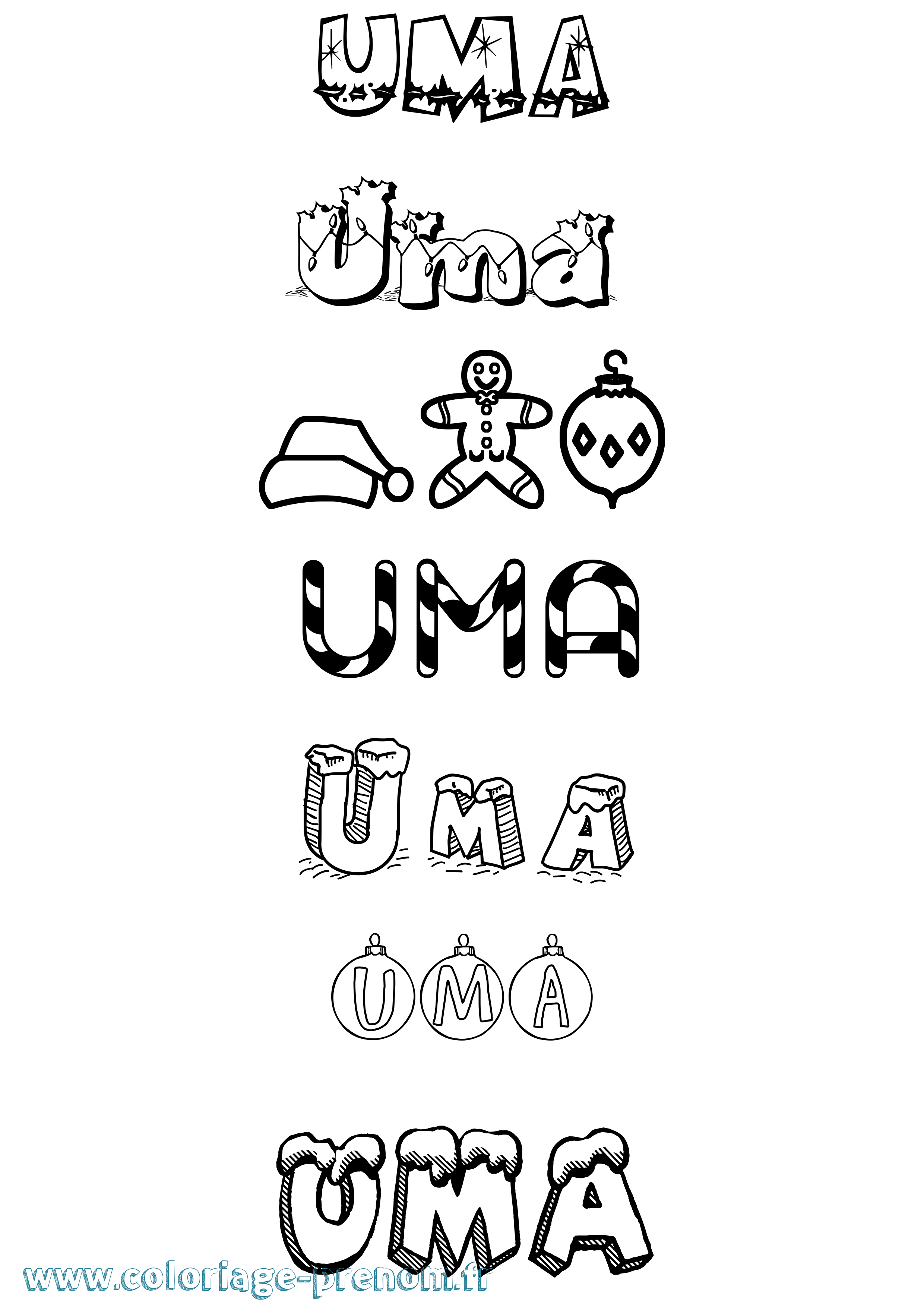 Coloriage Uma Noël Coloriage prénom Uma Noël