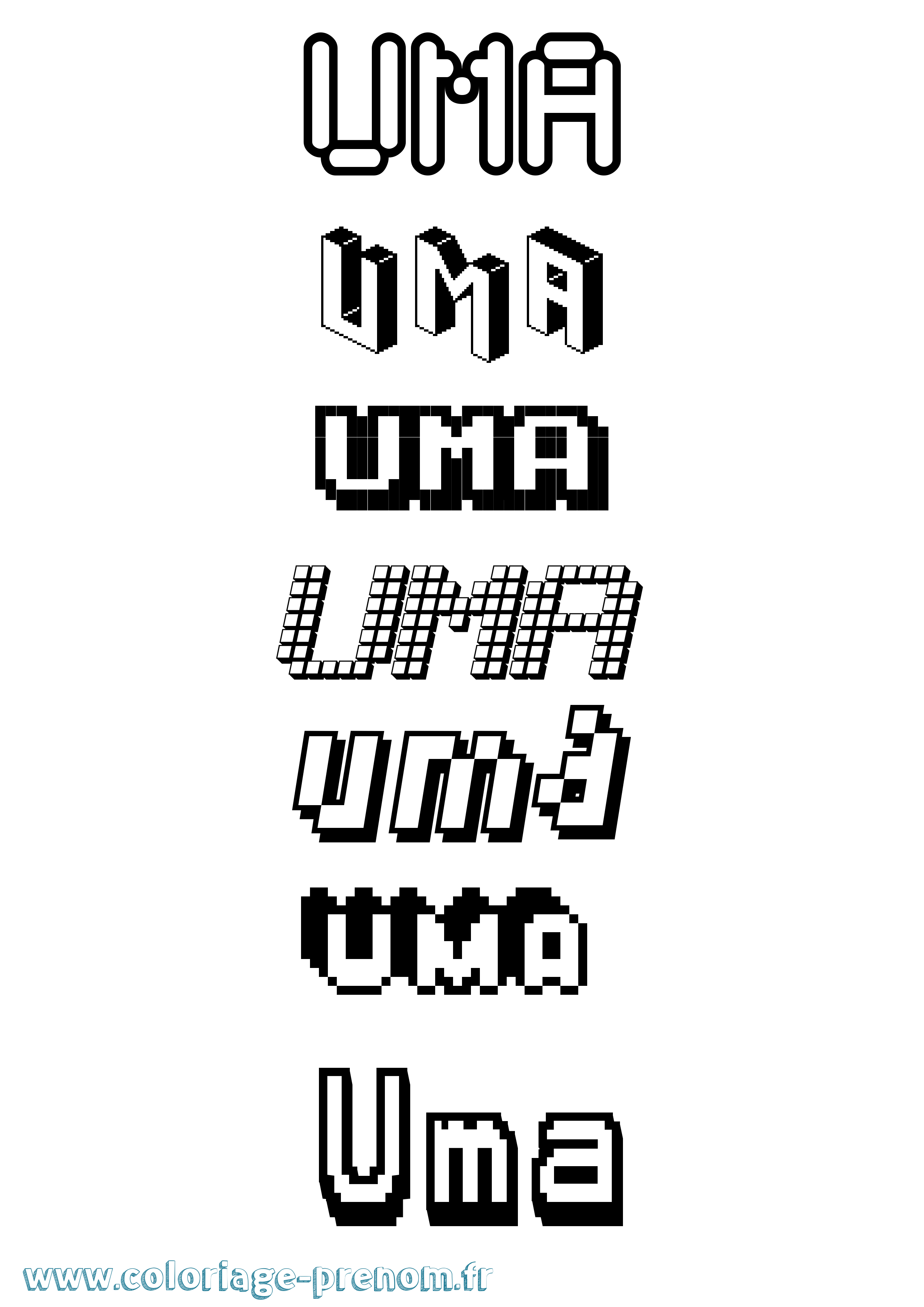 Coloriage Uma Pixel Coloriage prénom Uma Pixel