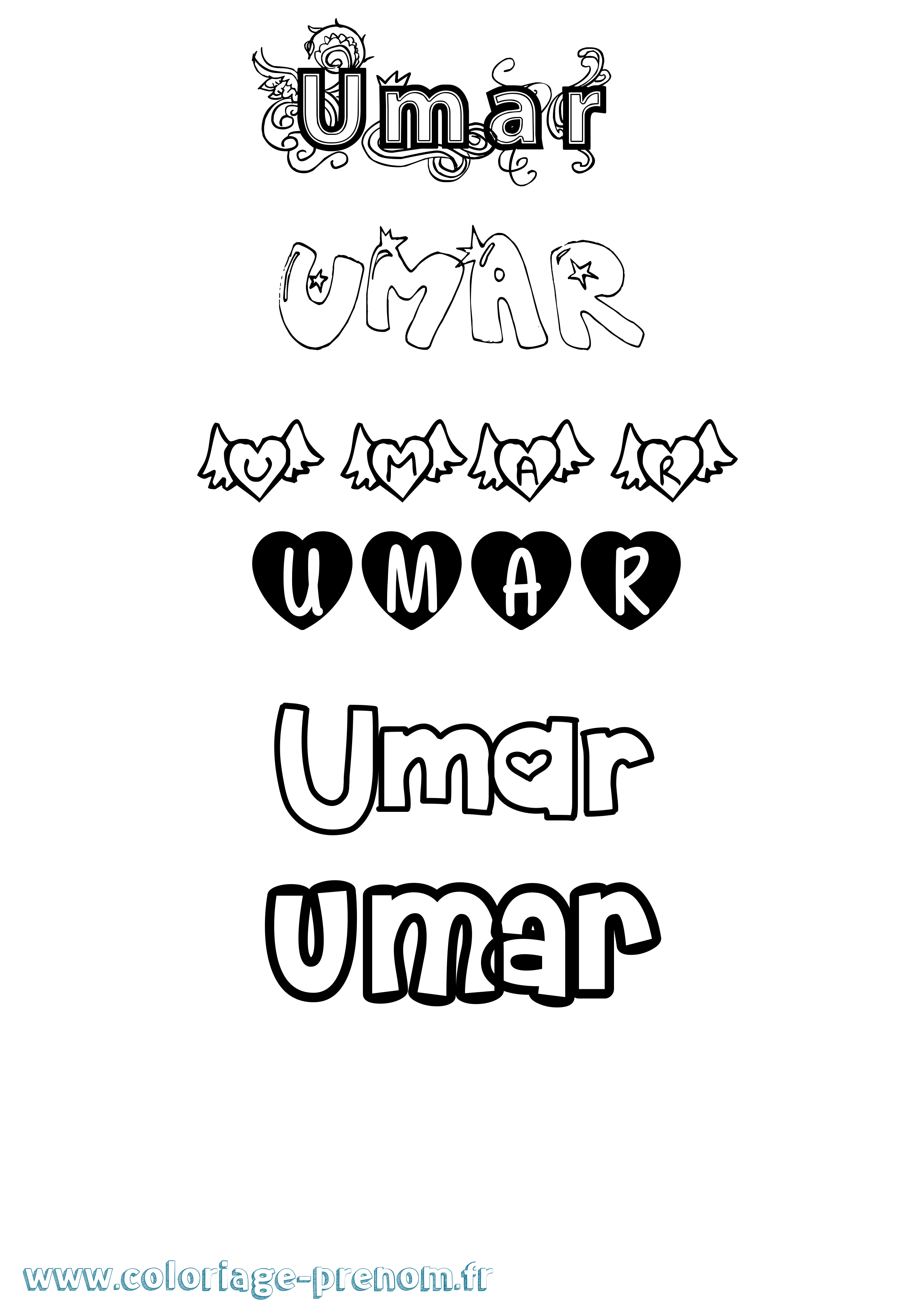 Coloriage prénom Umar Girly