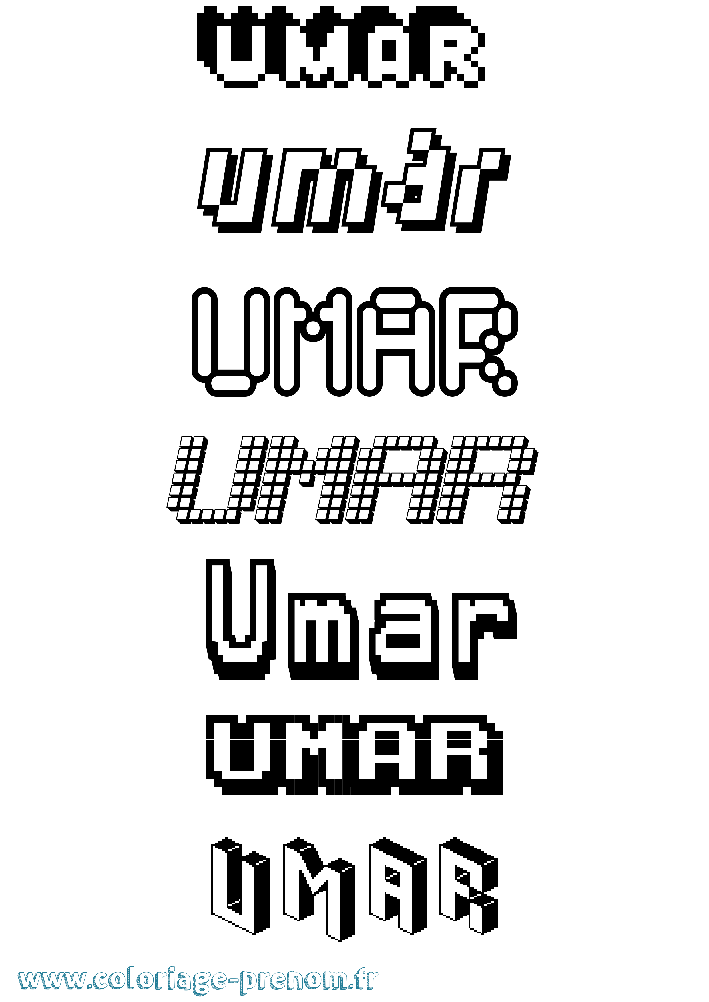 Coloriage prénom Umar Pixel