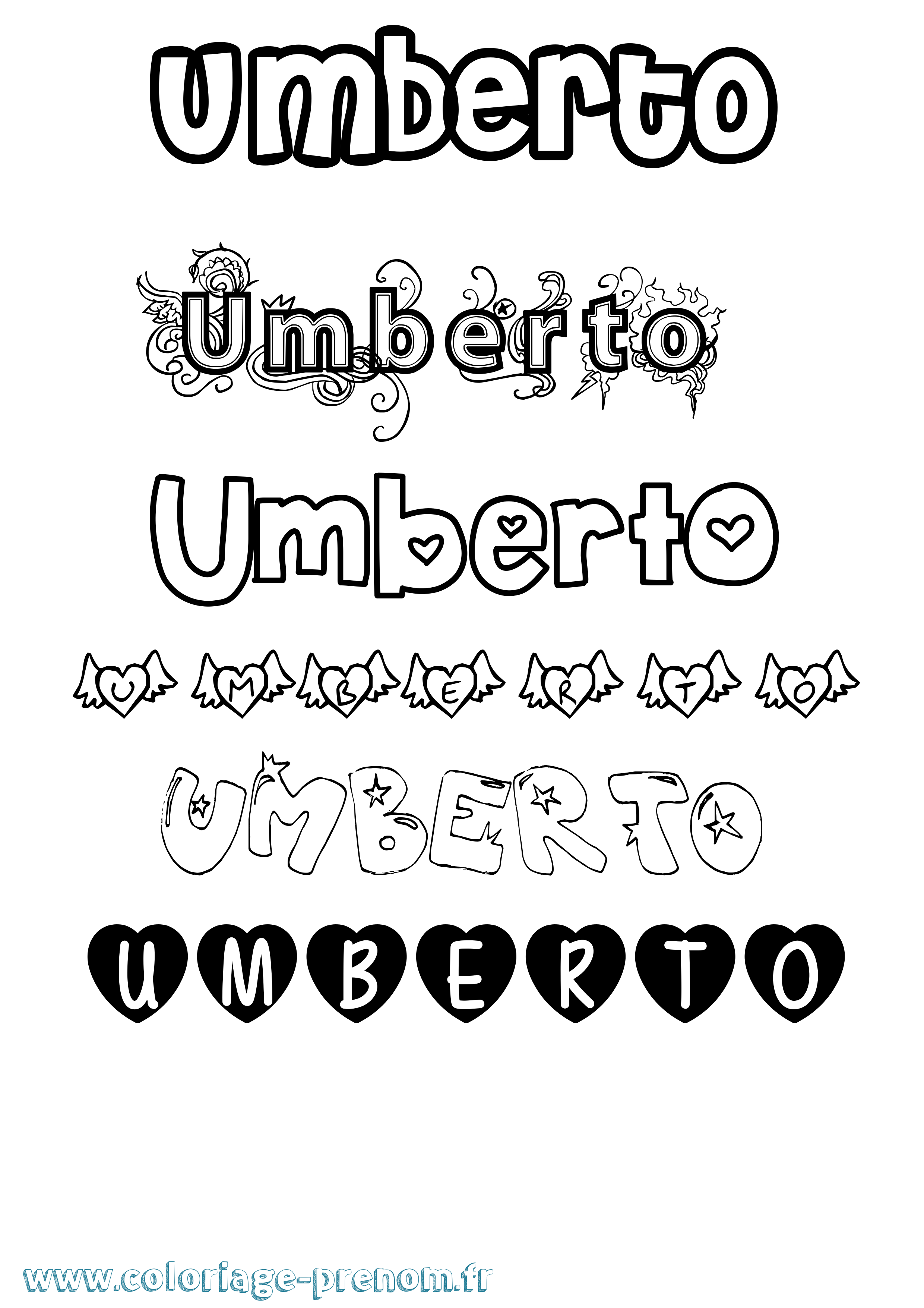 Coloriage Umberto Girly Coloriage prénom Umberto Girly