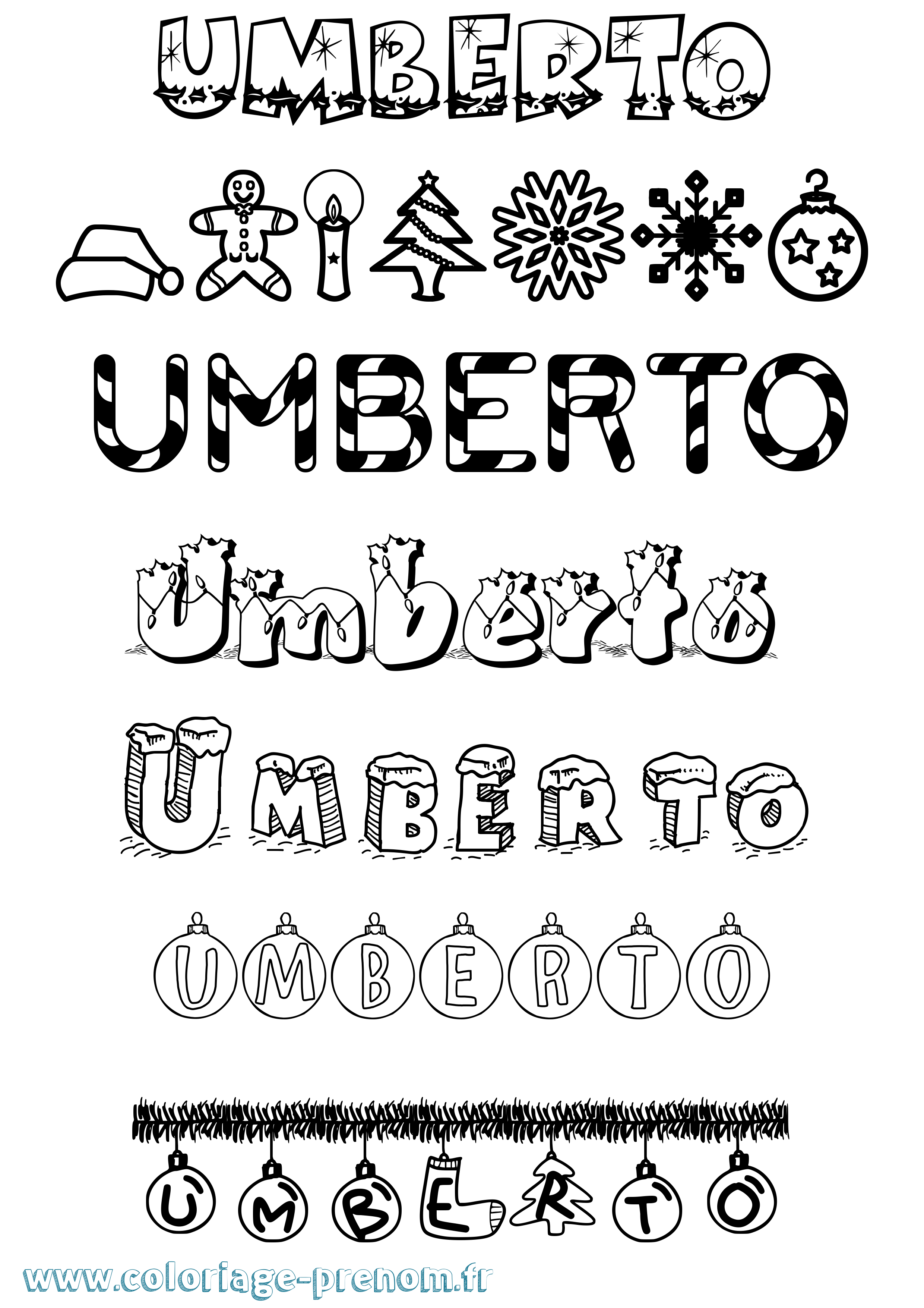Coloriage Umberto Noël Coloriage prénom Umberto Noël