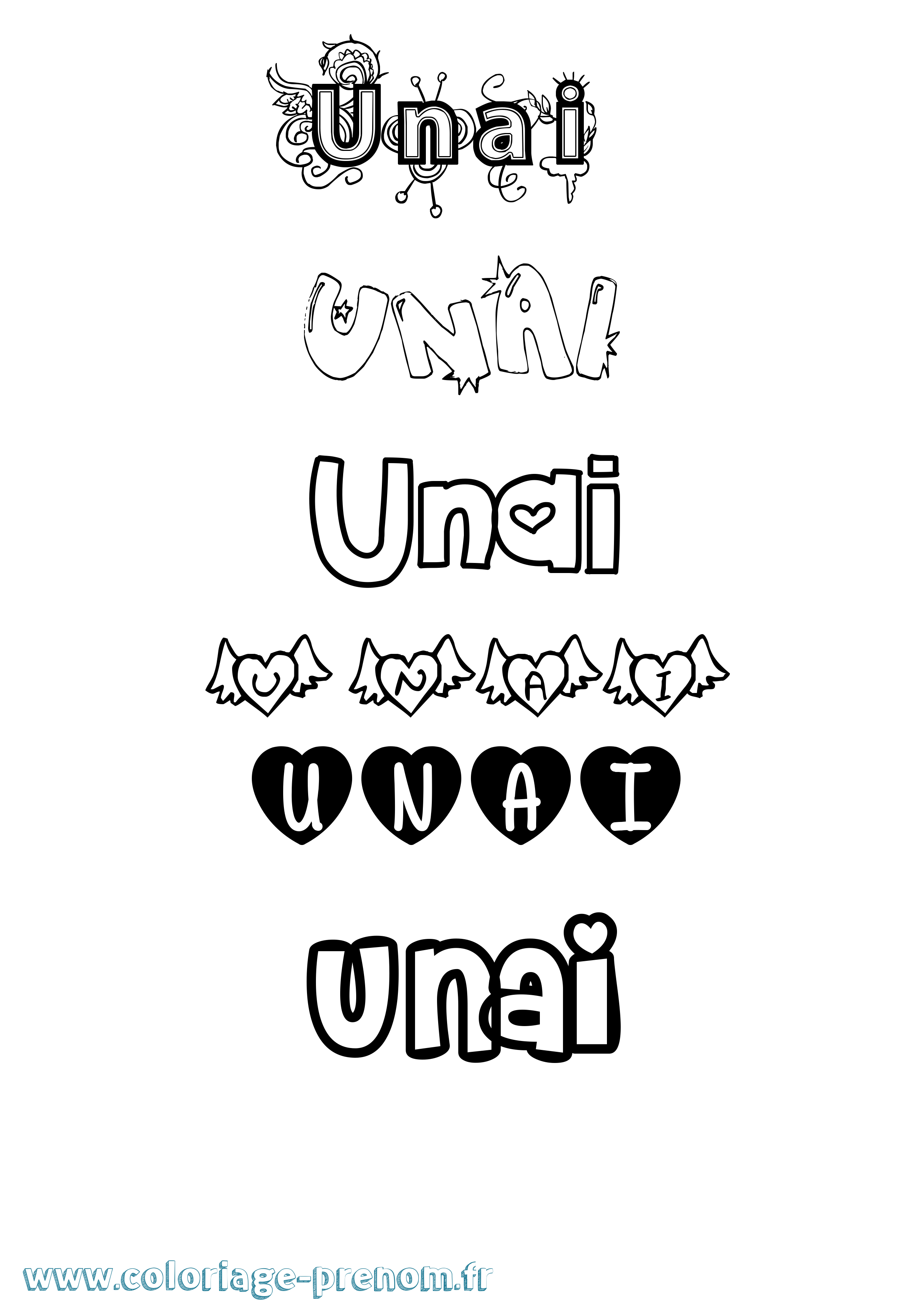 Coloriage Unai Girly Coloriage prénom Unai Girly