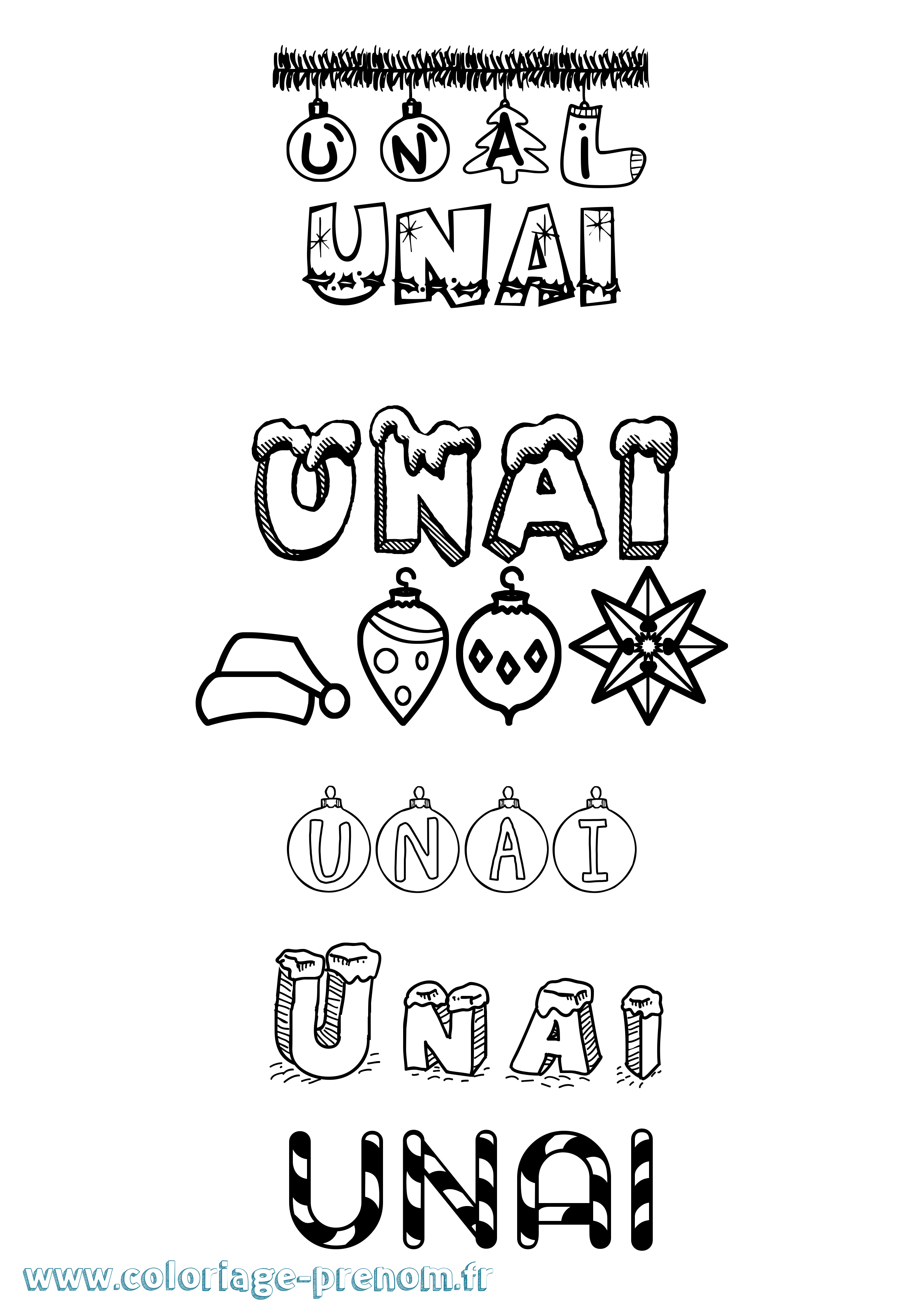 Coloriage Unai Noël Coloriage prénom Unai Noël