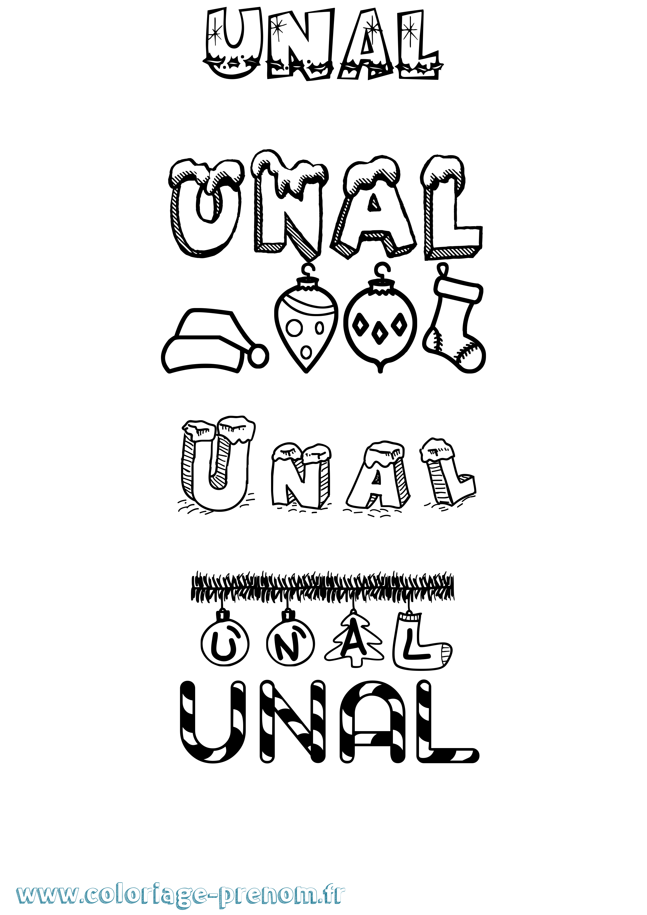 Coloriage Unal Noël Coloriage prénom Unal Noël