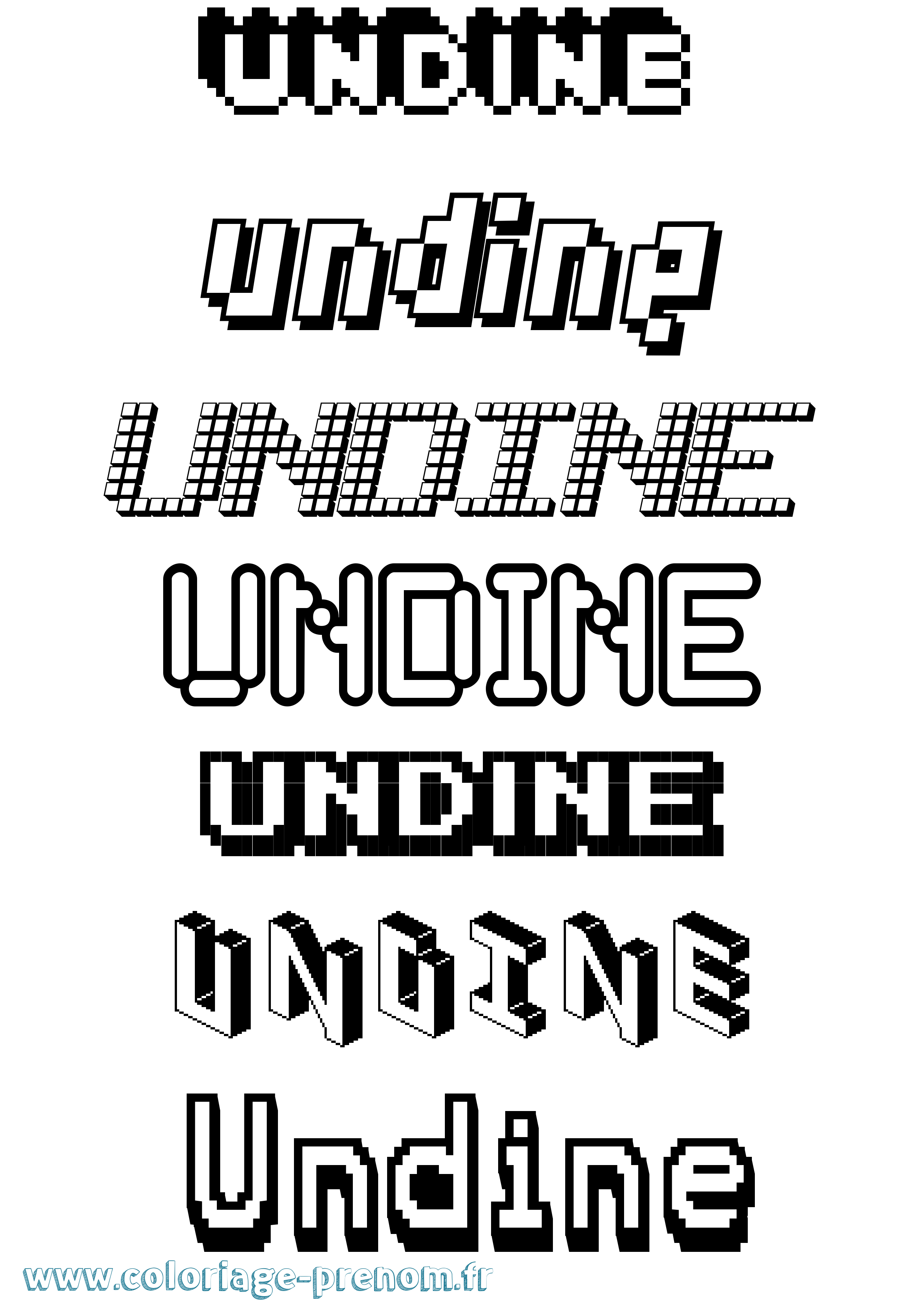 Coloriage prénom Undine Pixel