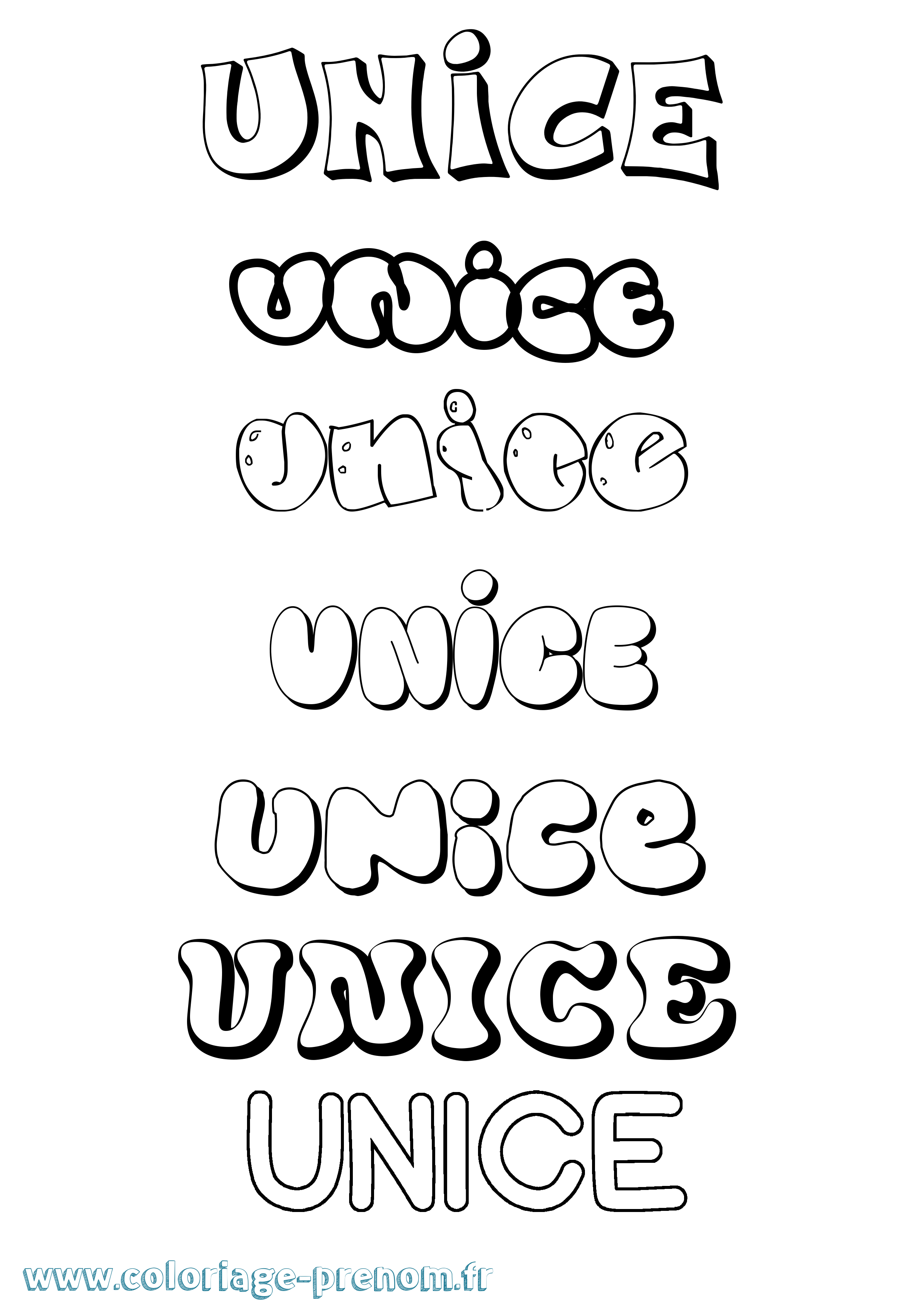 Coloriage prénom Unice Bubble