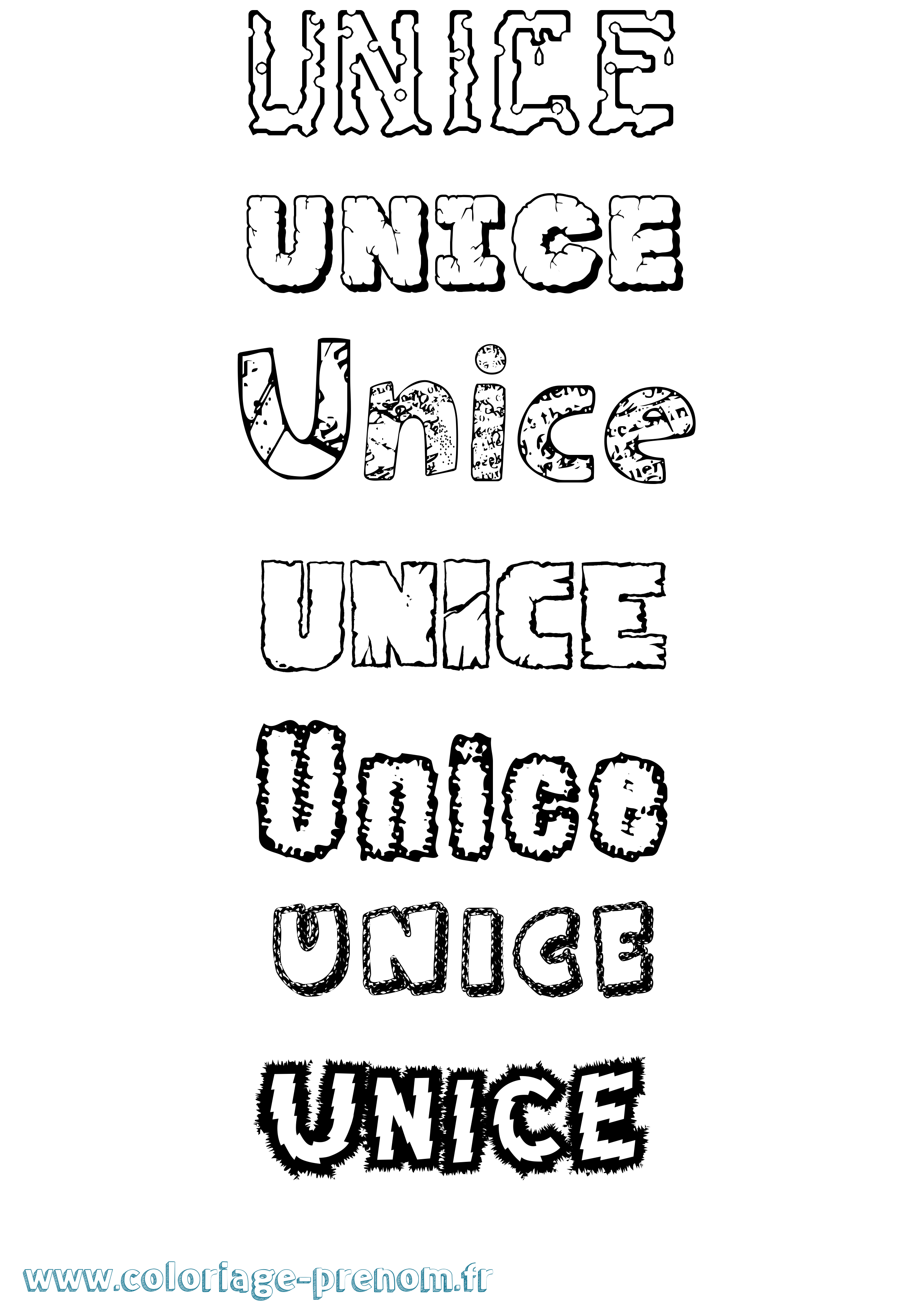 Coloriage Unice Destructuré Coloriage prénom Unice Destructuré