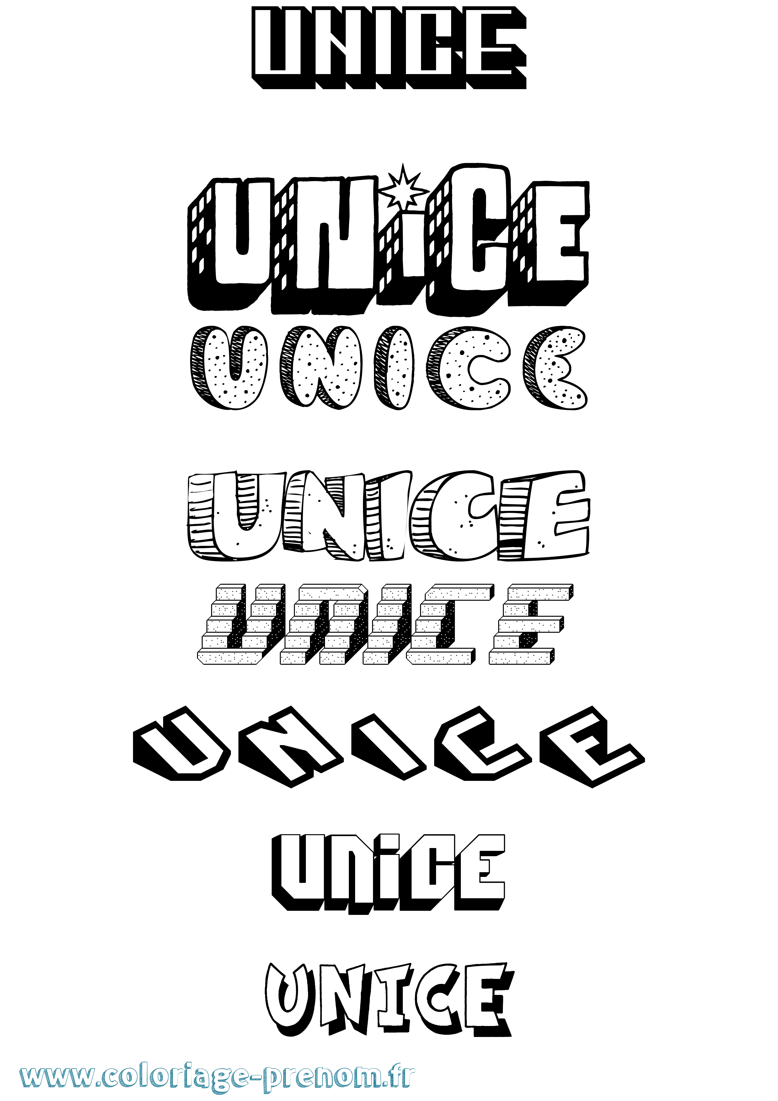 Coloriage Unice Effet 3D Coloriage prénom Unice Effet 3D