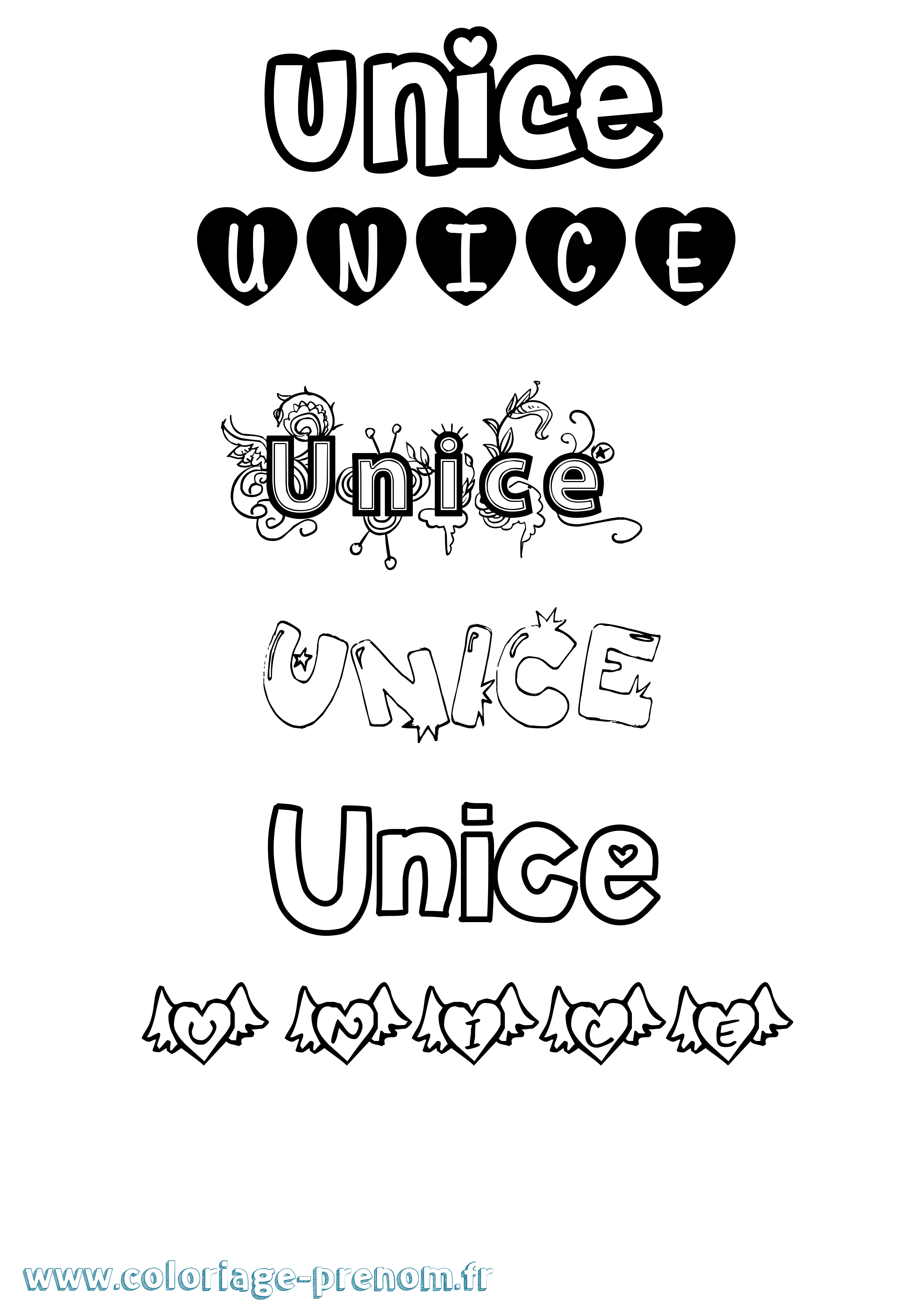 Coloriage Unice Girly Coloriage prénom Unice Girly