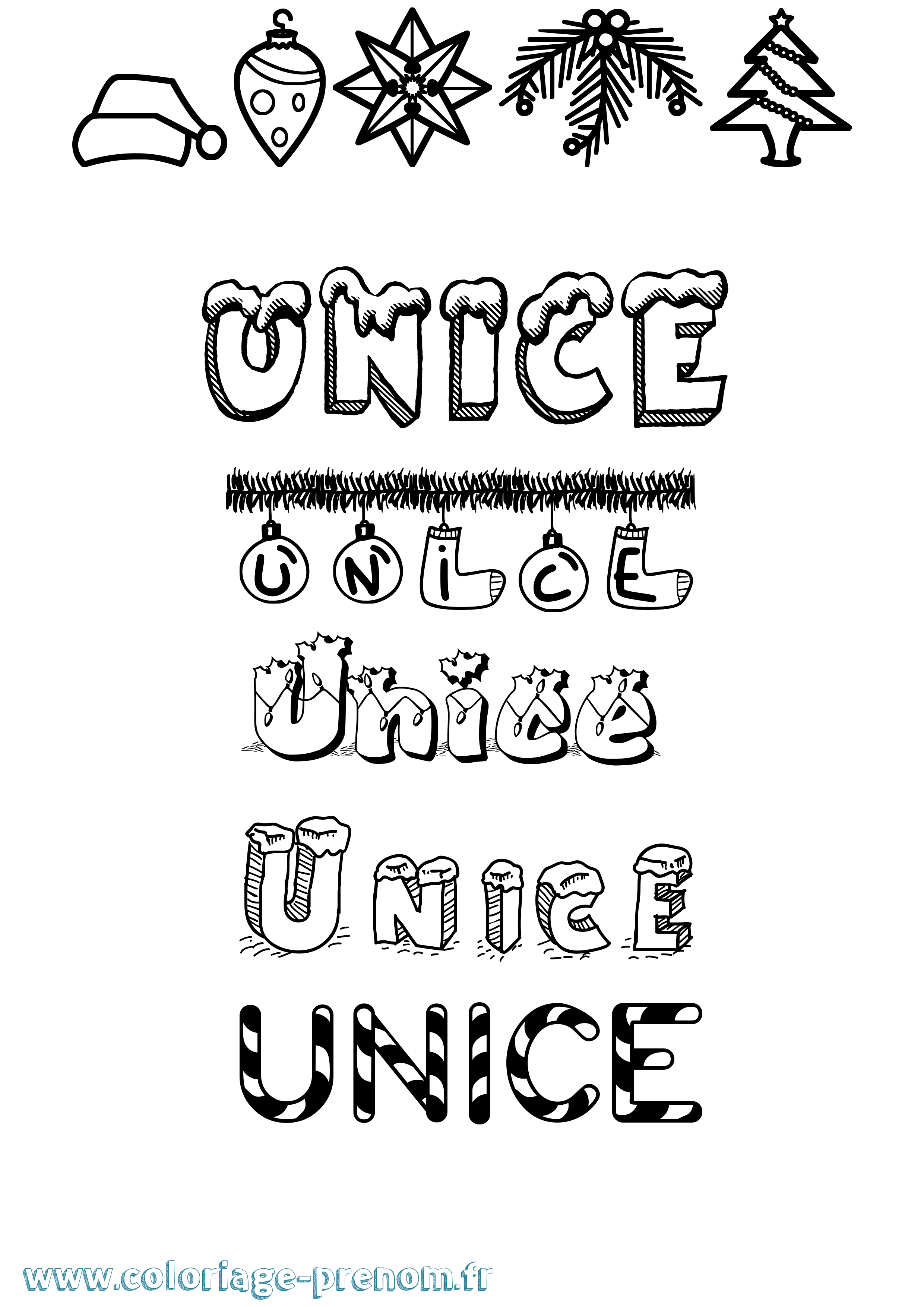 Coloriage Unice Noël Coloriage prénom Unice Noël