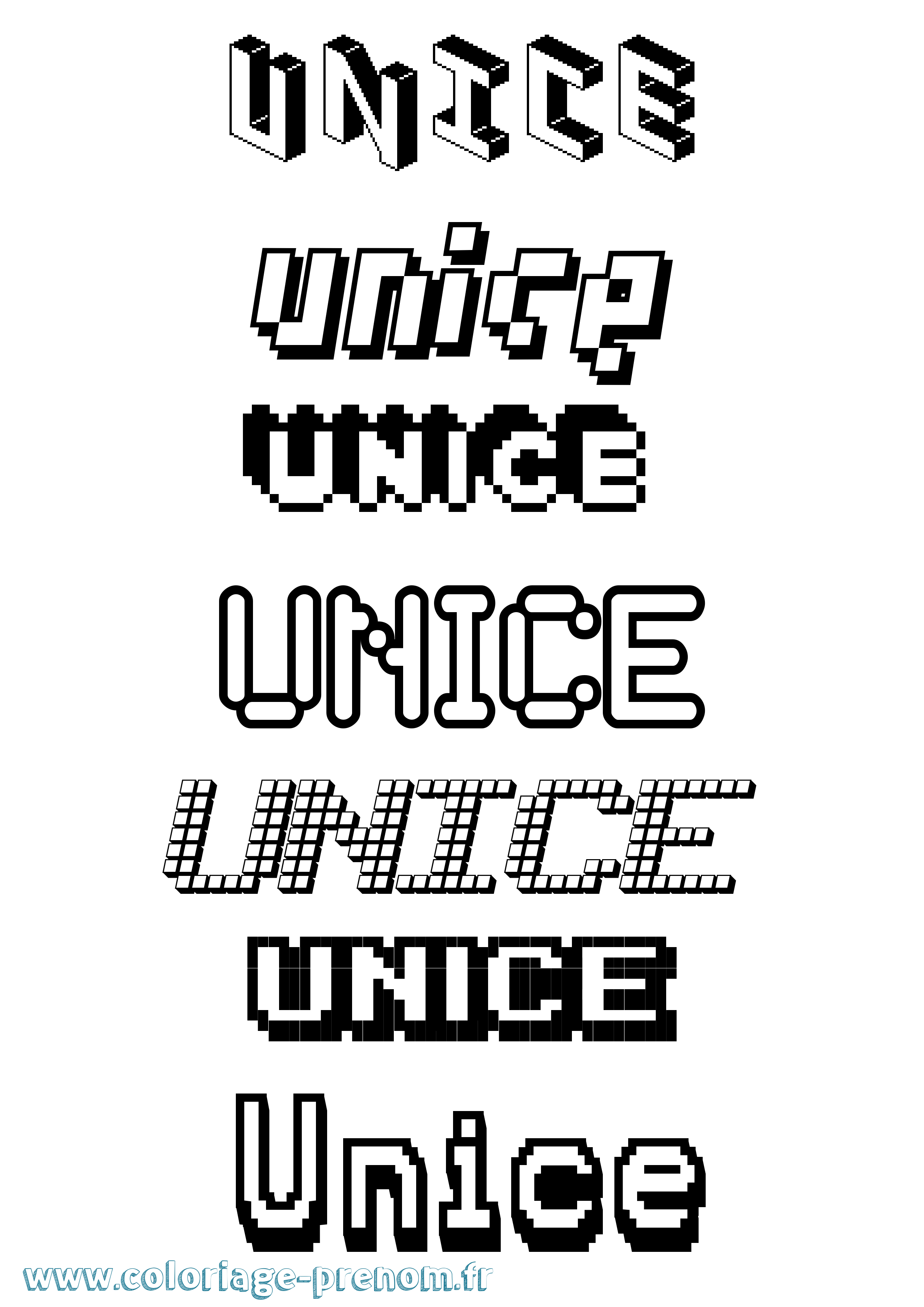 Coloriage prénom Unice Pixel