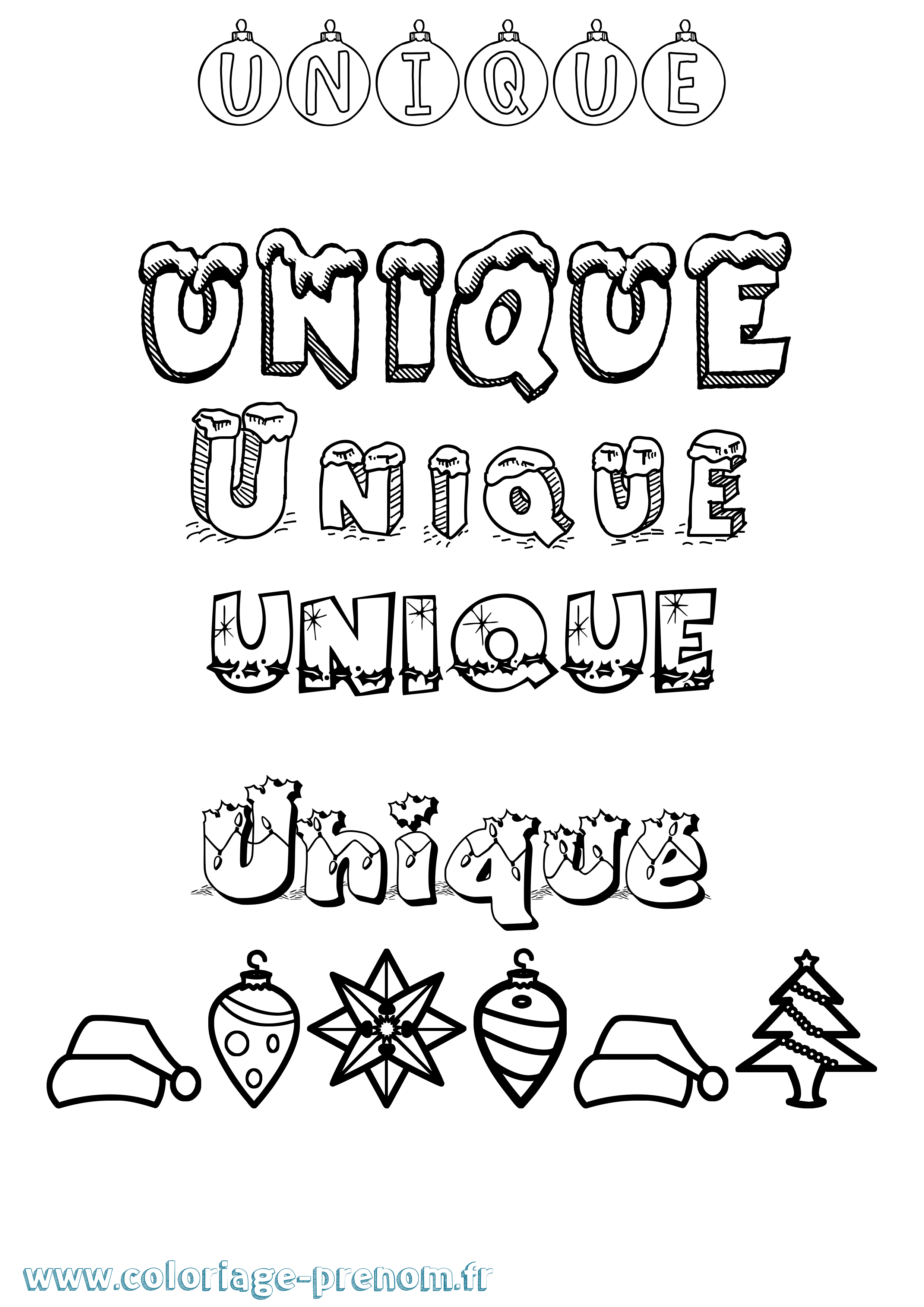 Coloriage prénom Unique Noël