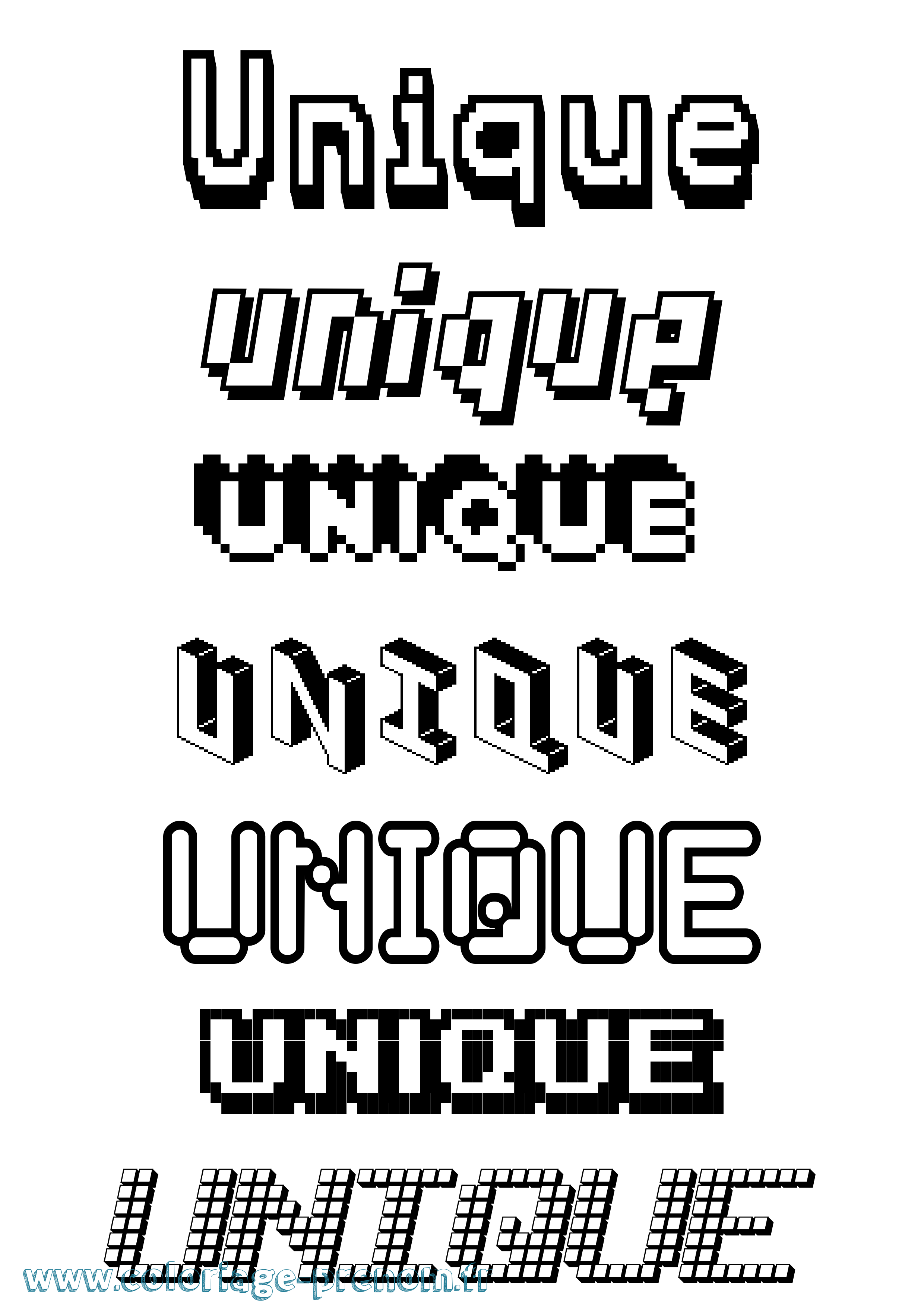 Coloriage prénom Unique Pixel