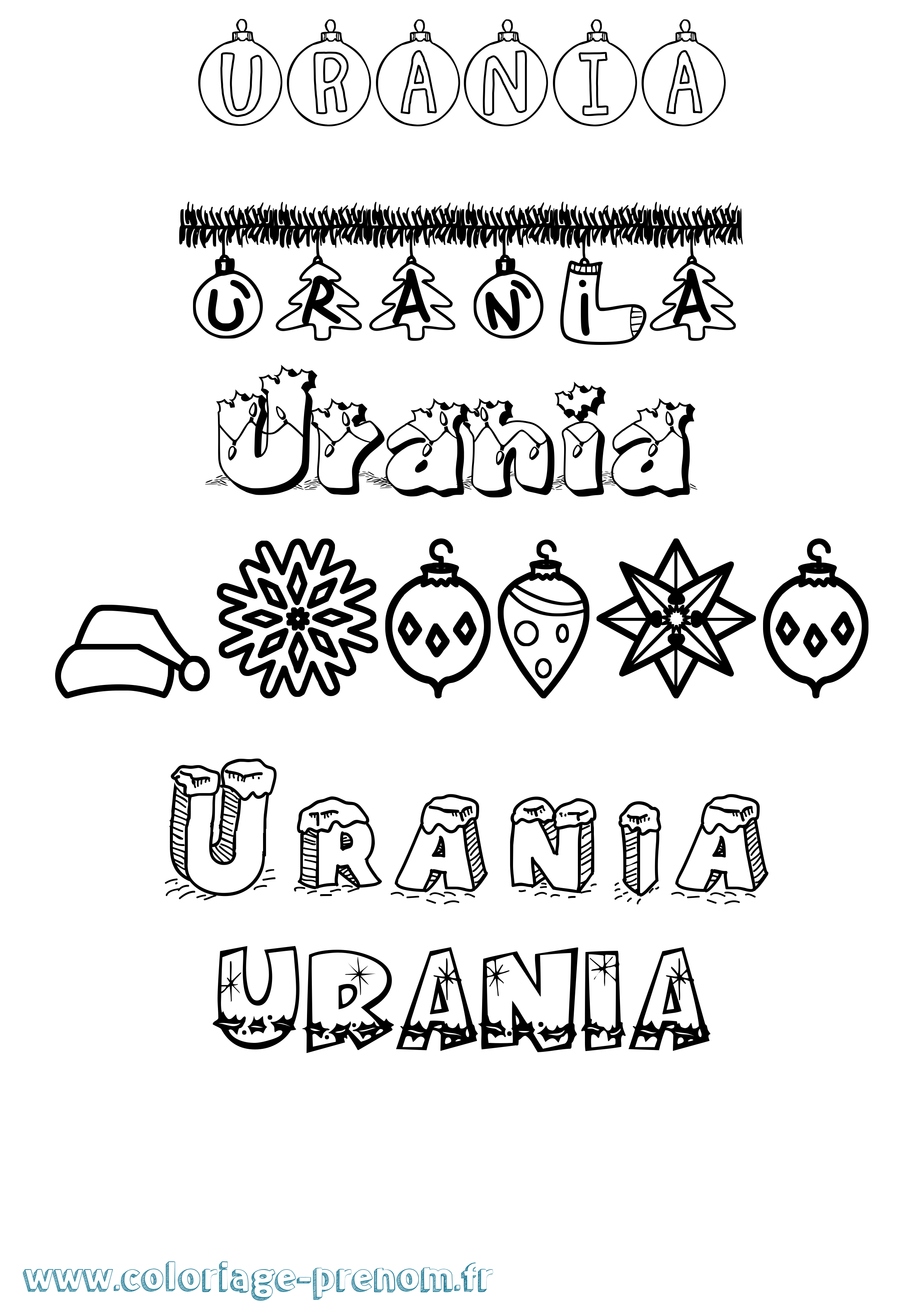 Coloriage prénom Urania Noël