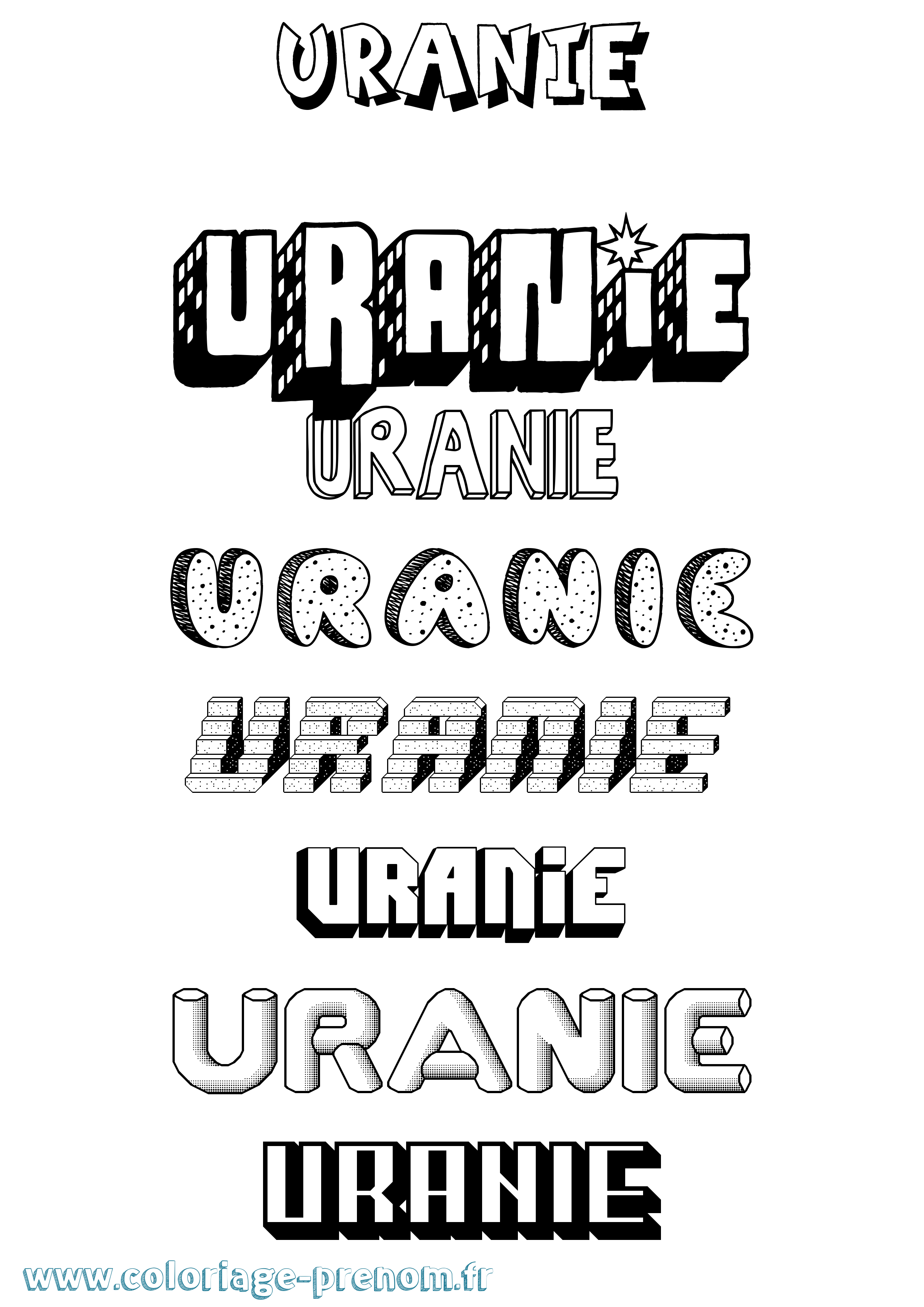 Coloriage prénom Uranie Effet 3D