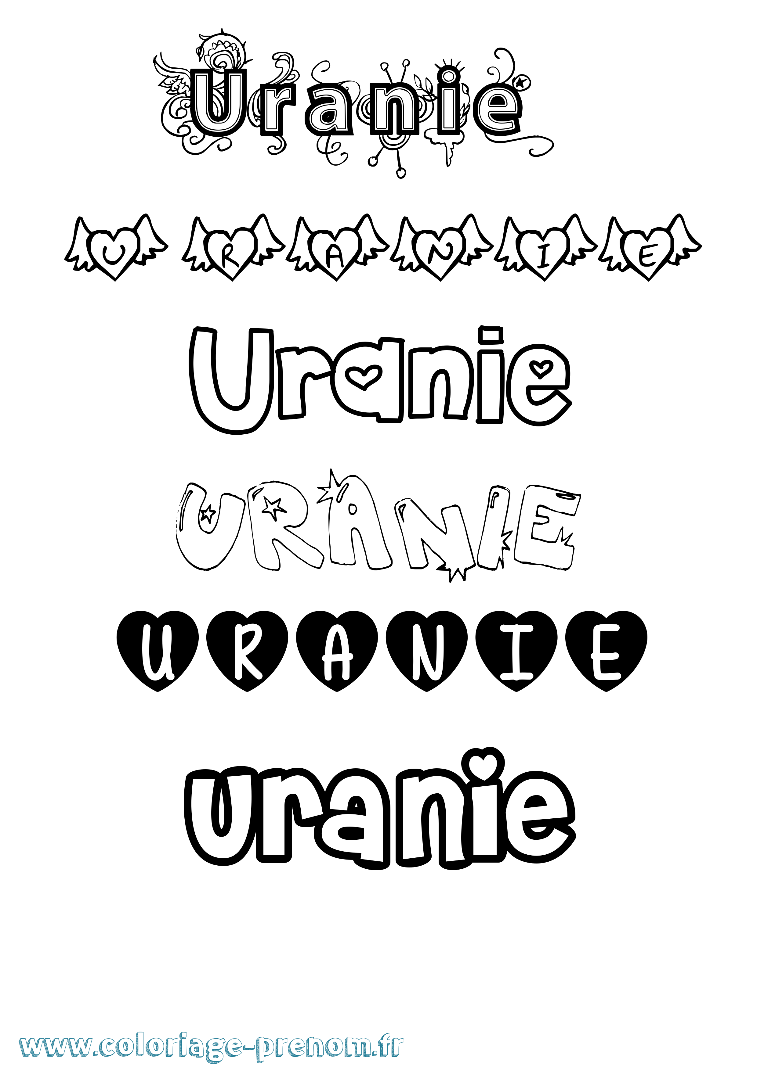Coloriage prénom Uranie Girly