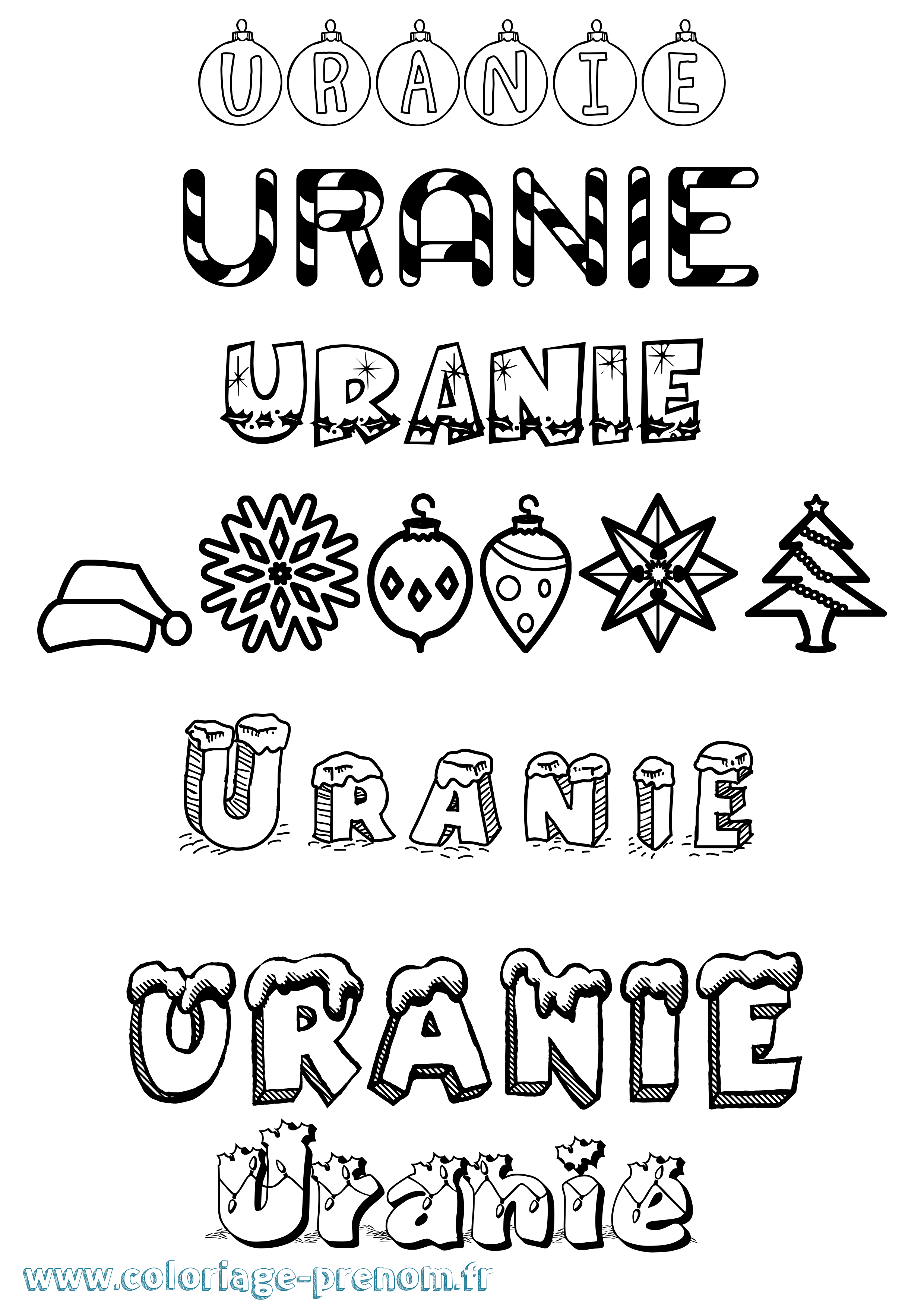 Coloriage prénom Uranie Noël