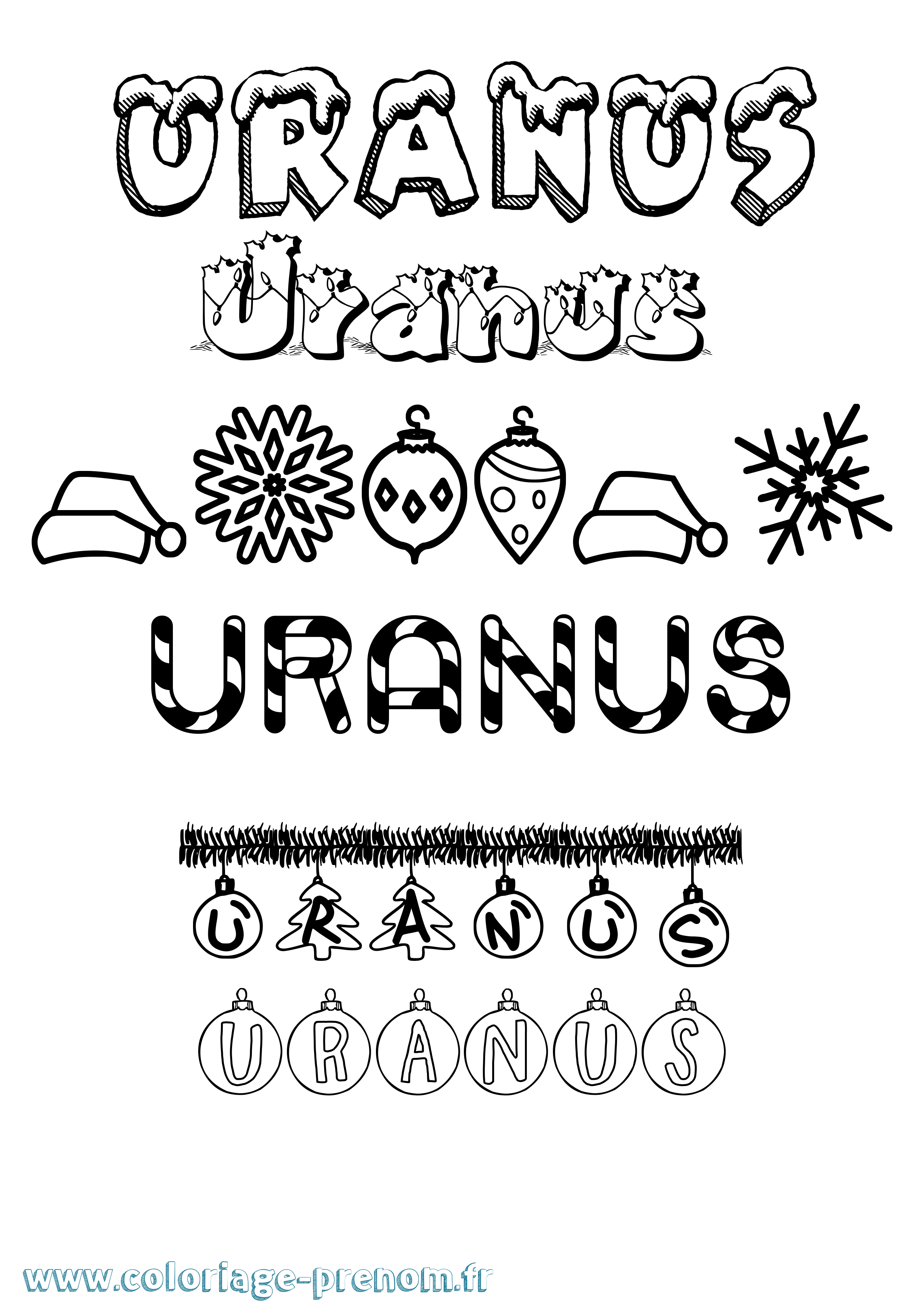 Coloriage prénom Uranus Noël
