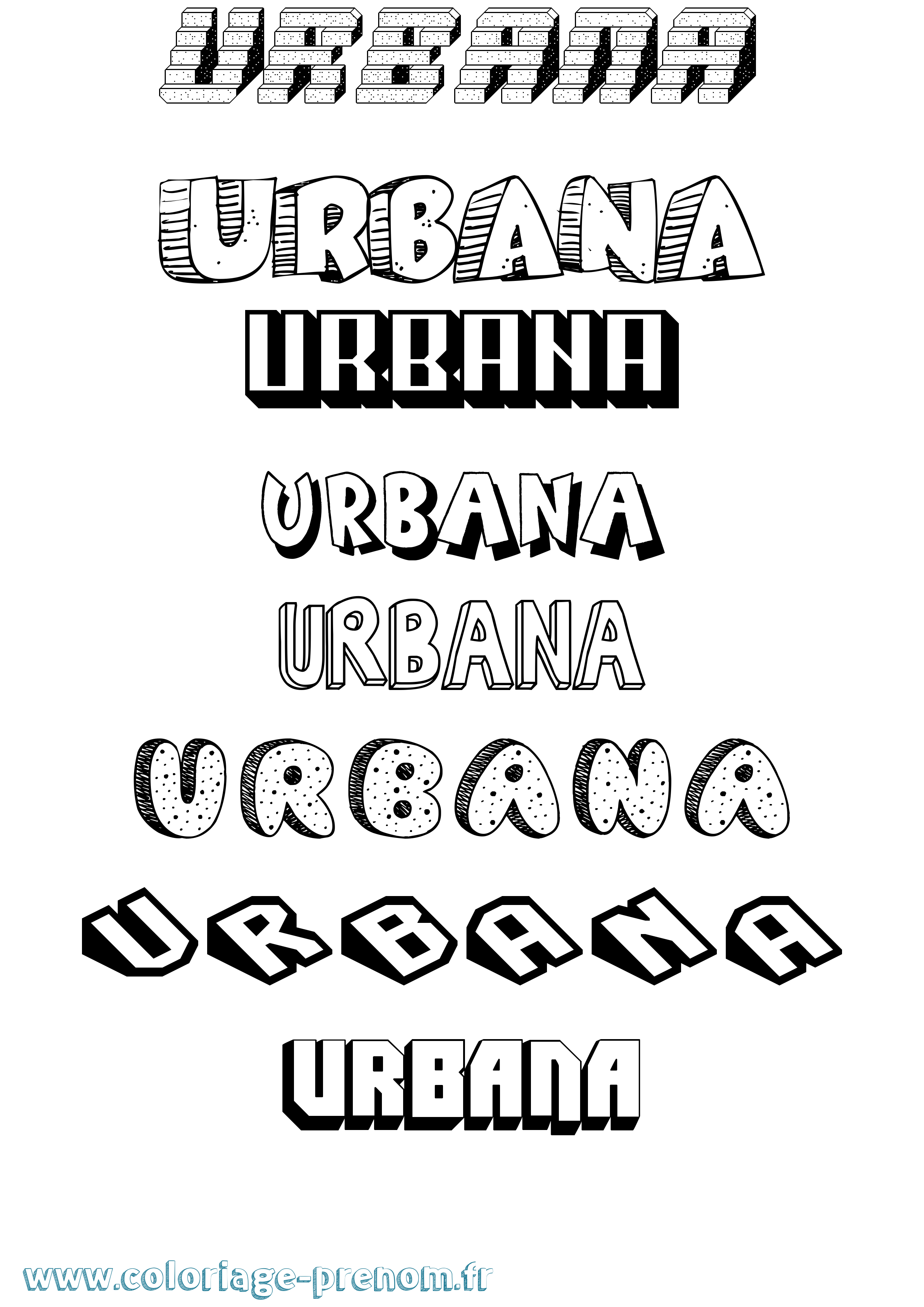 Coloriage Urbana Effet 3D Coloriage prénom Urbana Effet 3D