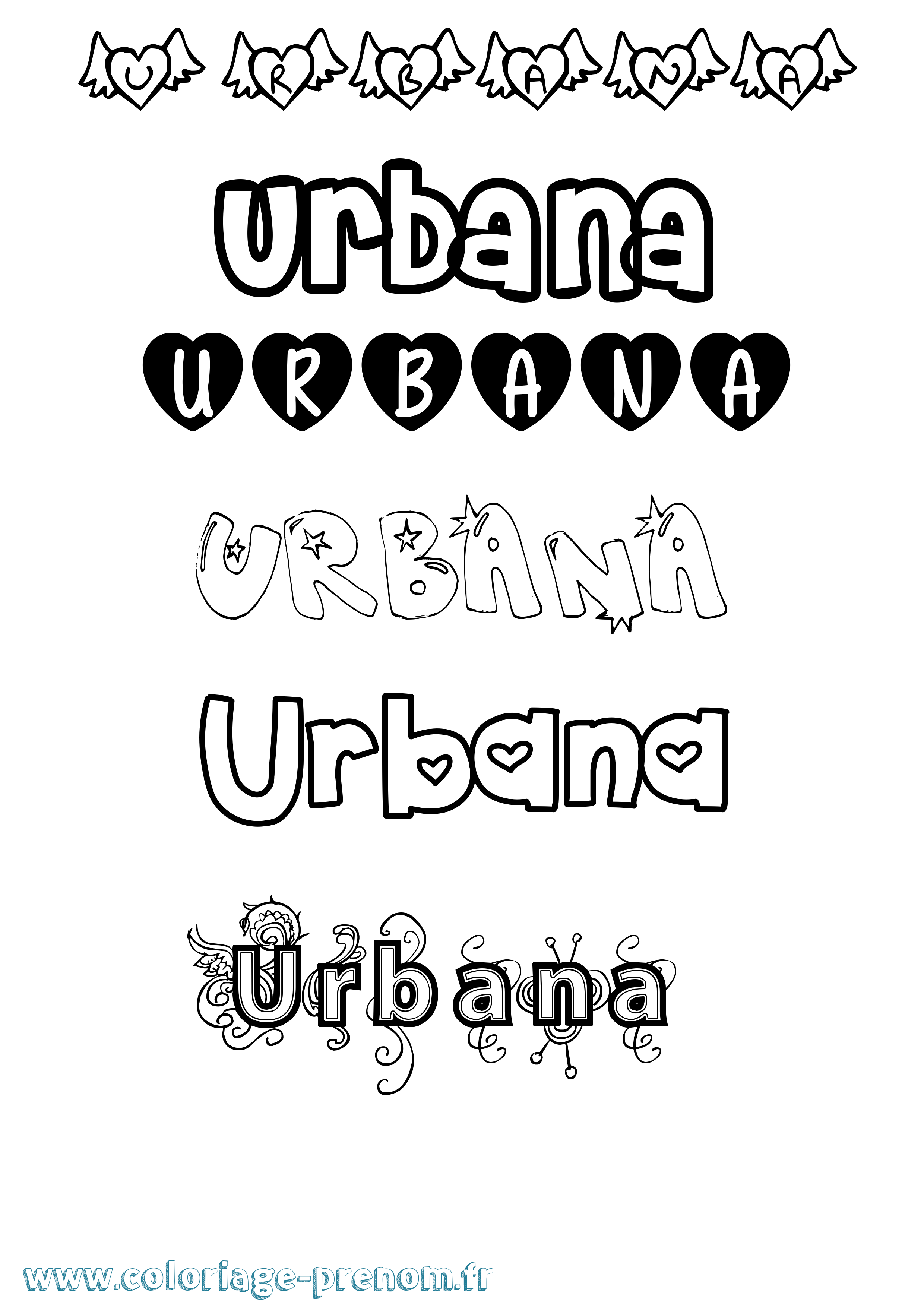 Coloriage prénom Urbana Girly