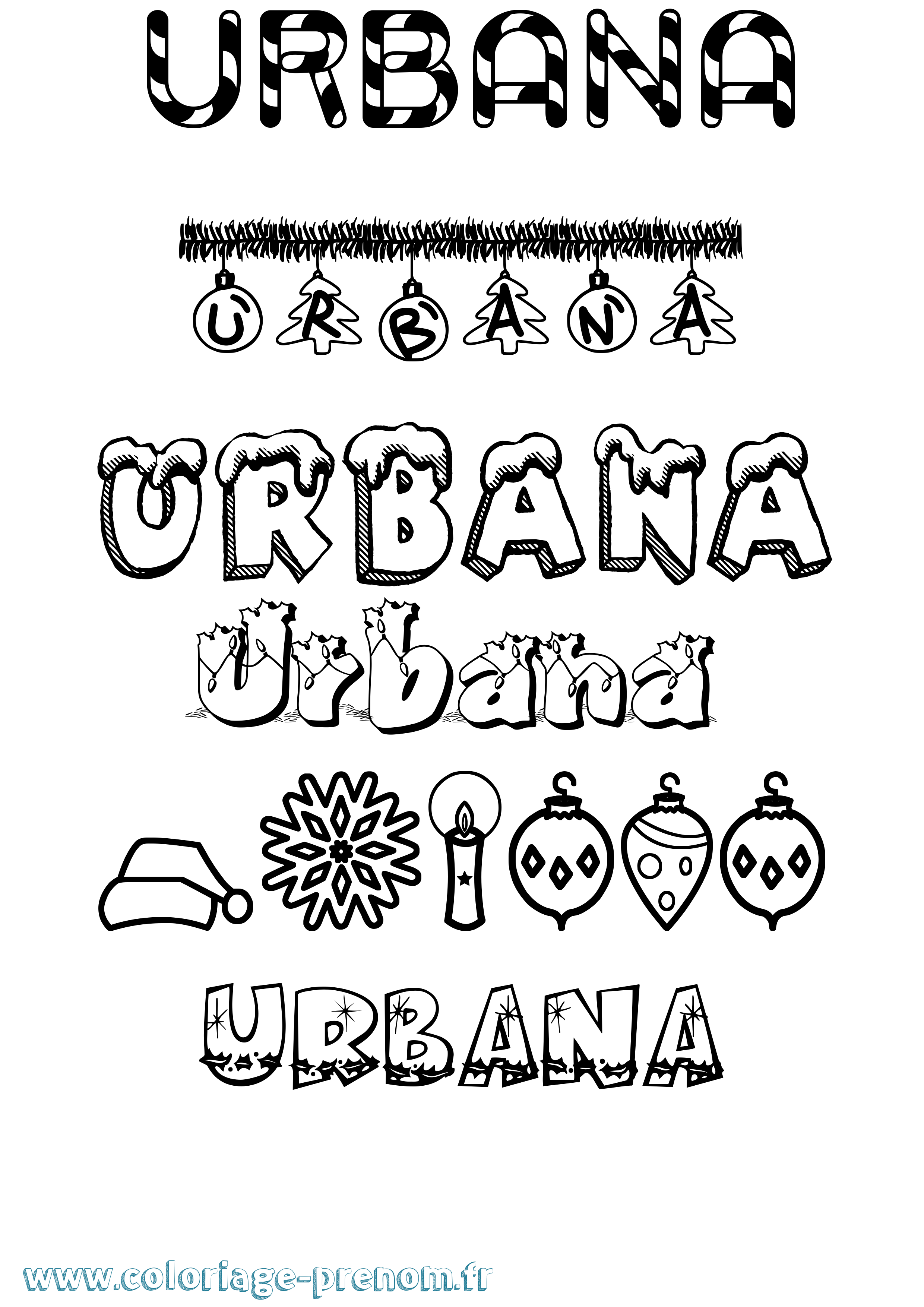 Coloriage Urbana Noël Coloriage prénom Urbana Noël