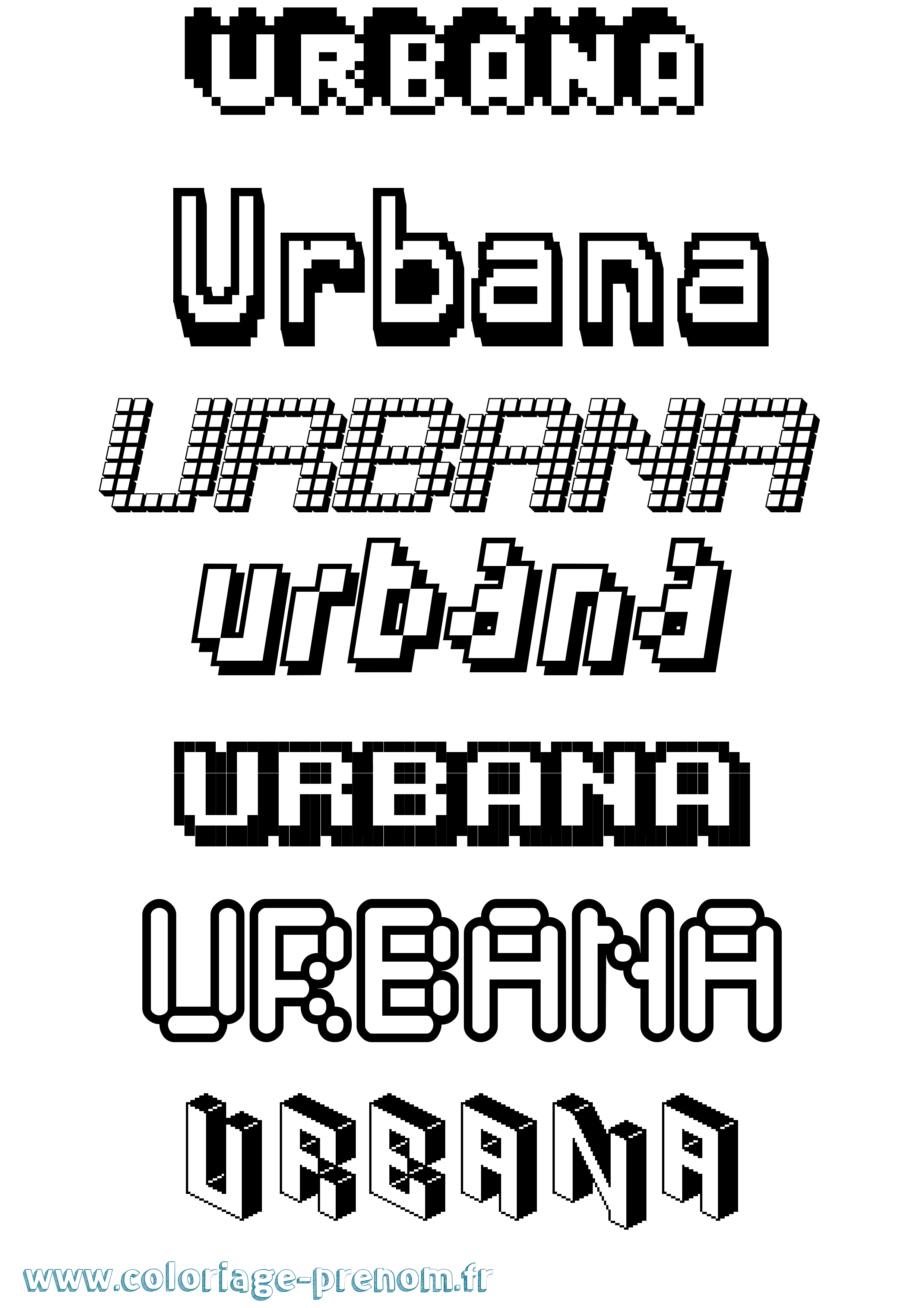 Coloriage prénom Urbana Pixel
