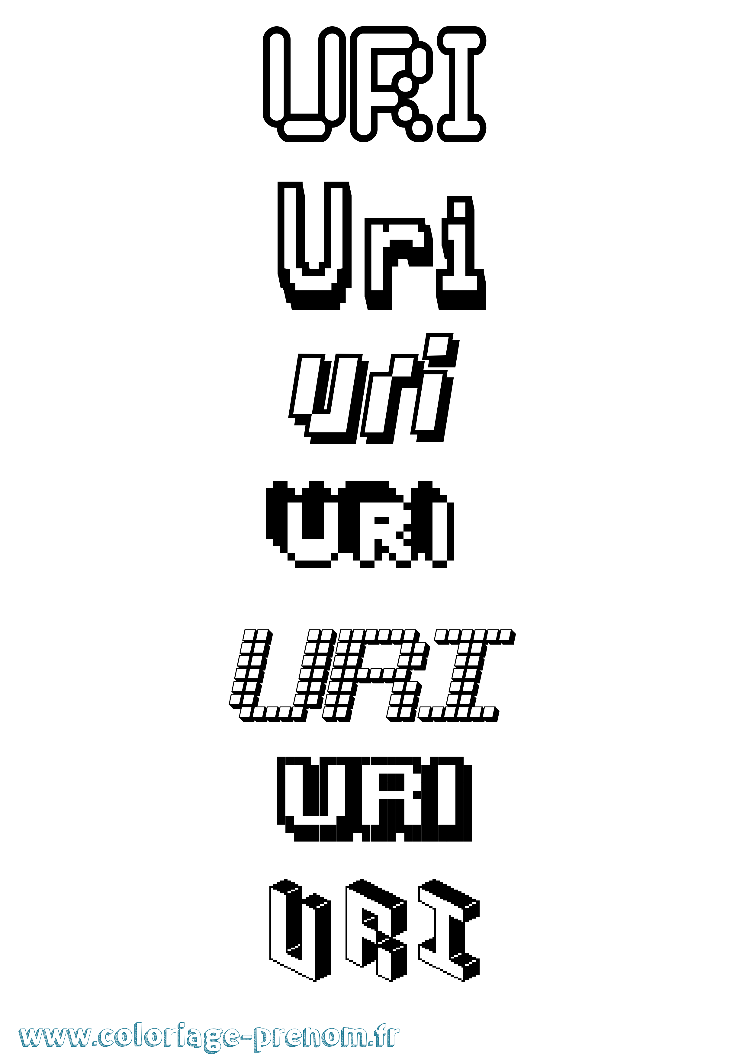 Coloriage prénom Uri Pixel