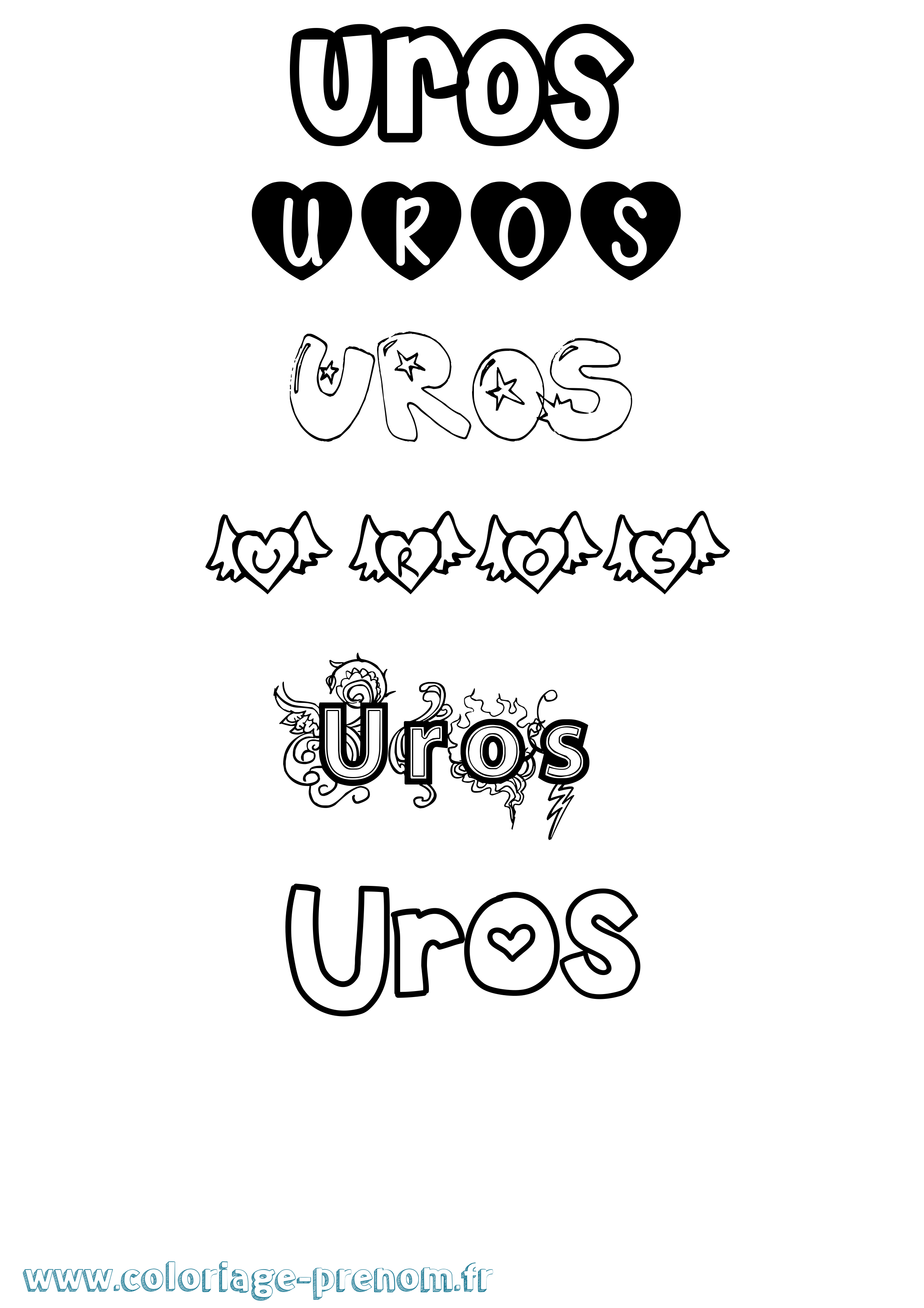 Coloriage Uros Girly Coloriage prénom Uros Girly