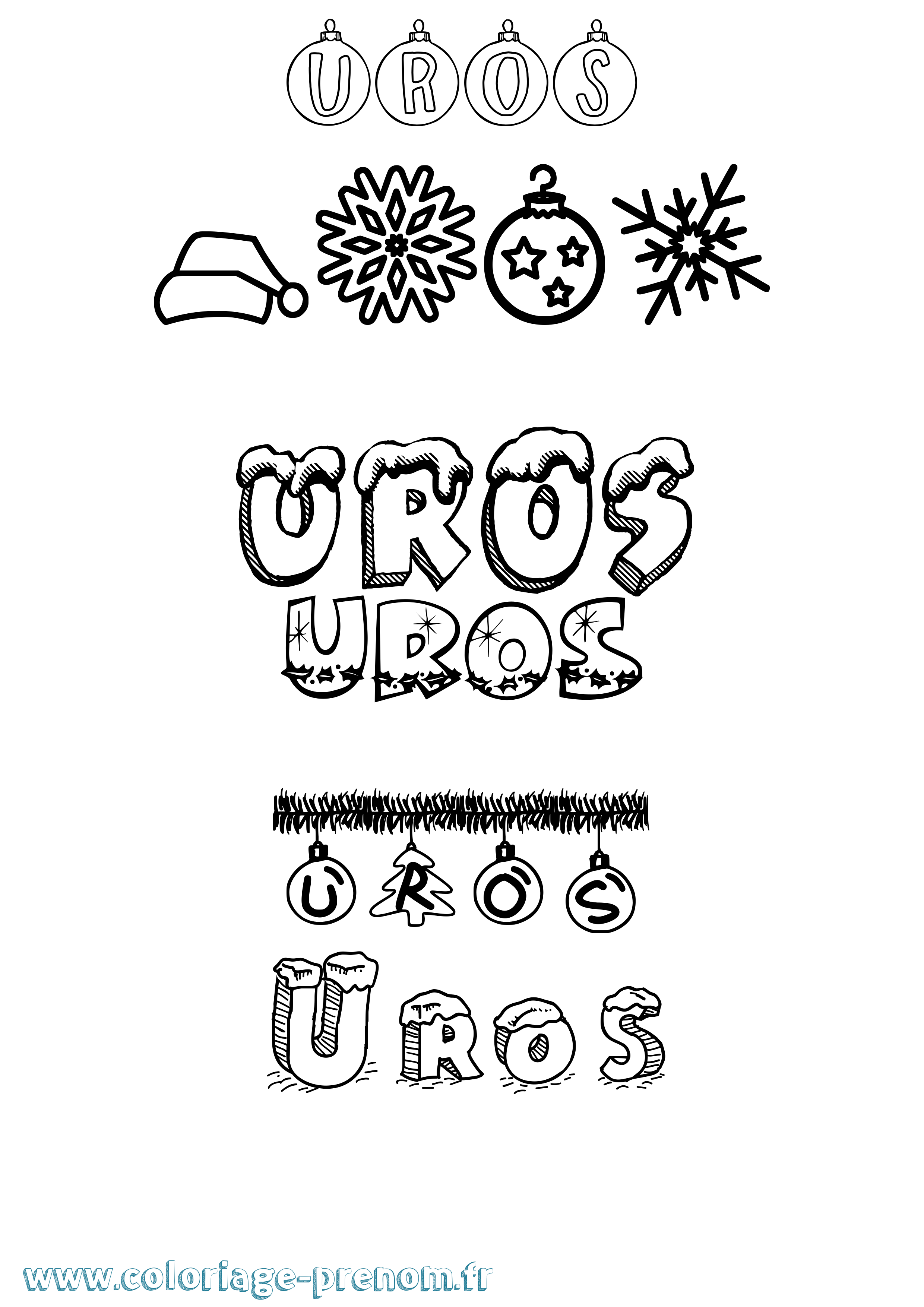 Coloriage Uros Noël Coloriage prénom Uros Noël