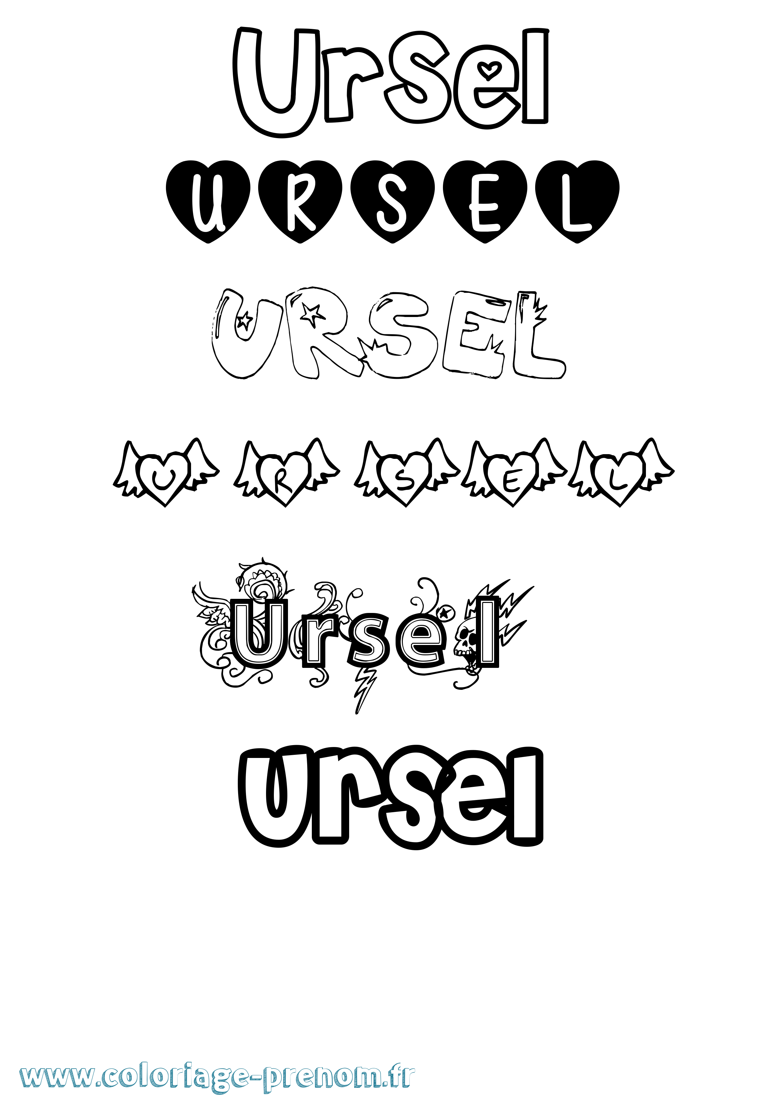 Coloriage prénom Ursel Girly