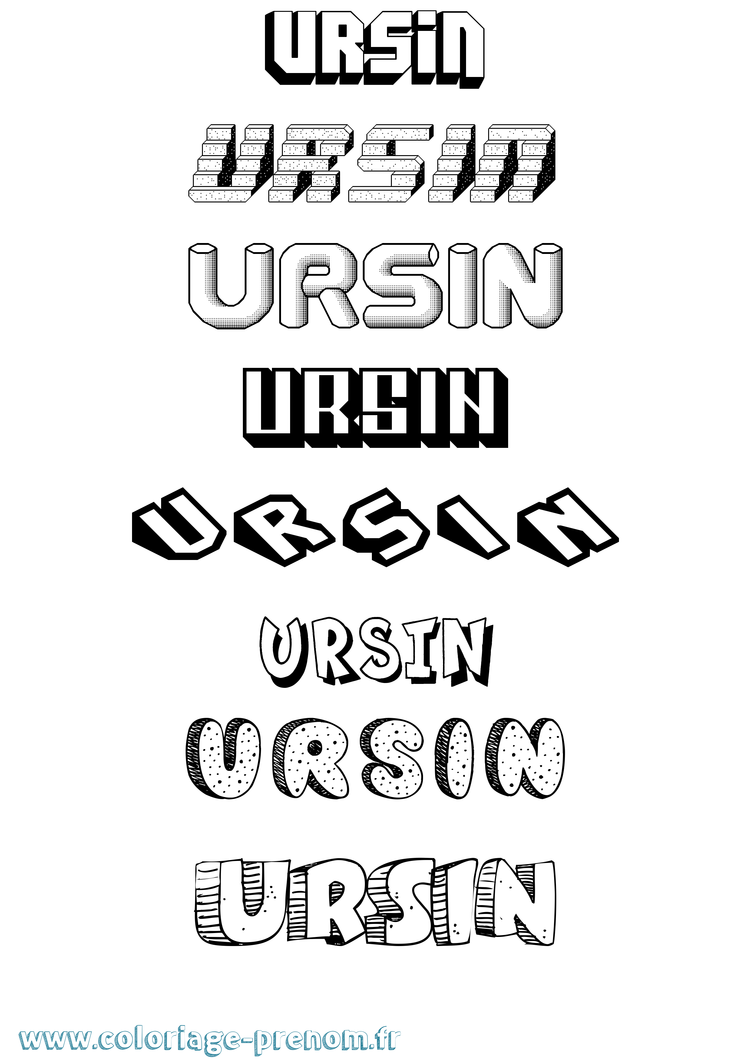 Coloriage Ursin Effet 3D Coloriage prénom Ursin Effet 3D