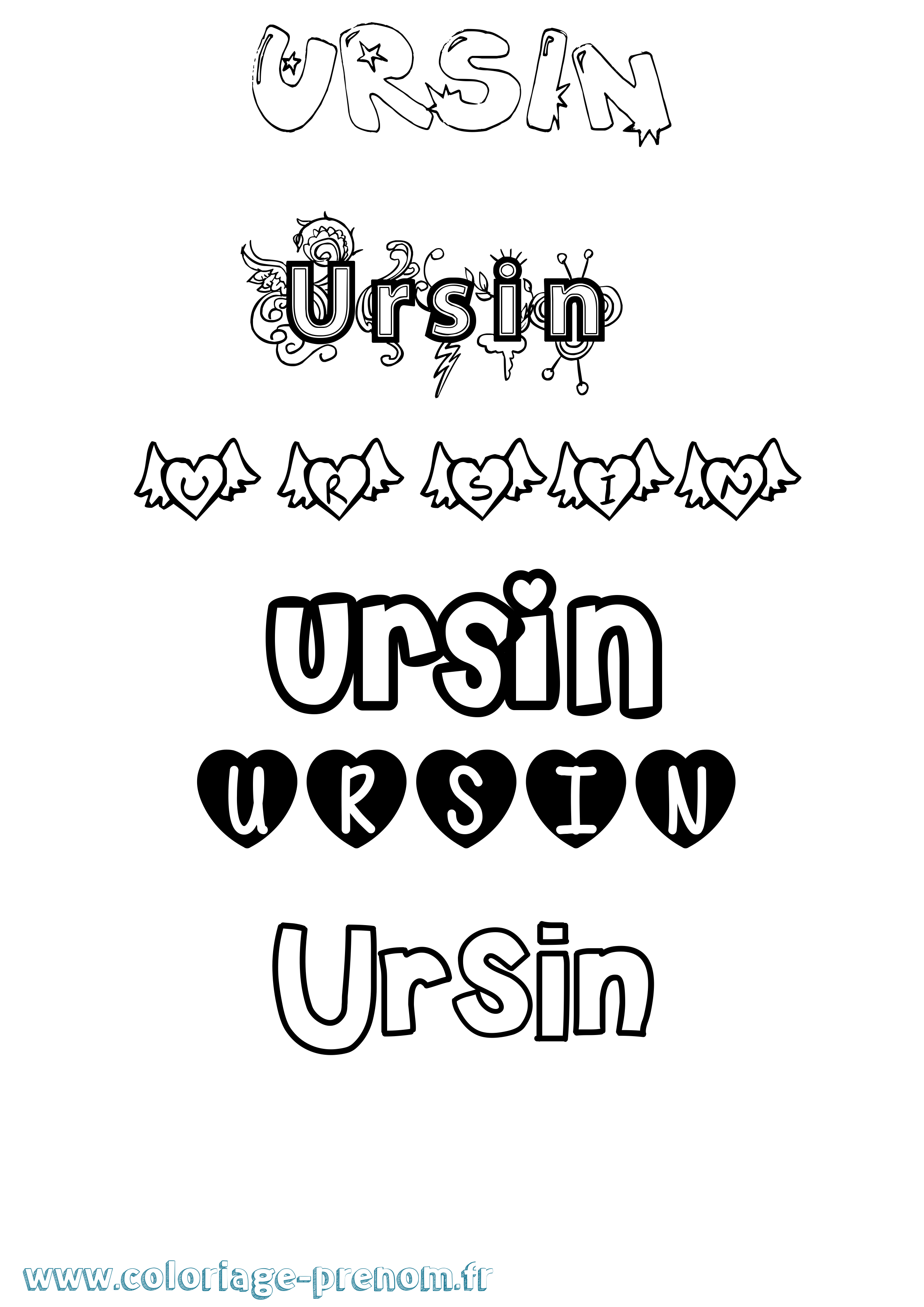 Coloriage Ursin Girly Coloriage prénom Ursin Girly